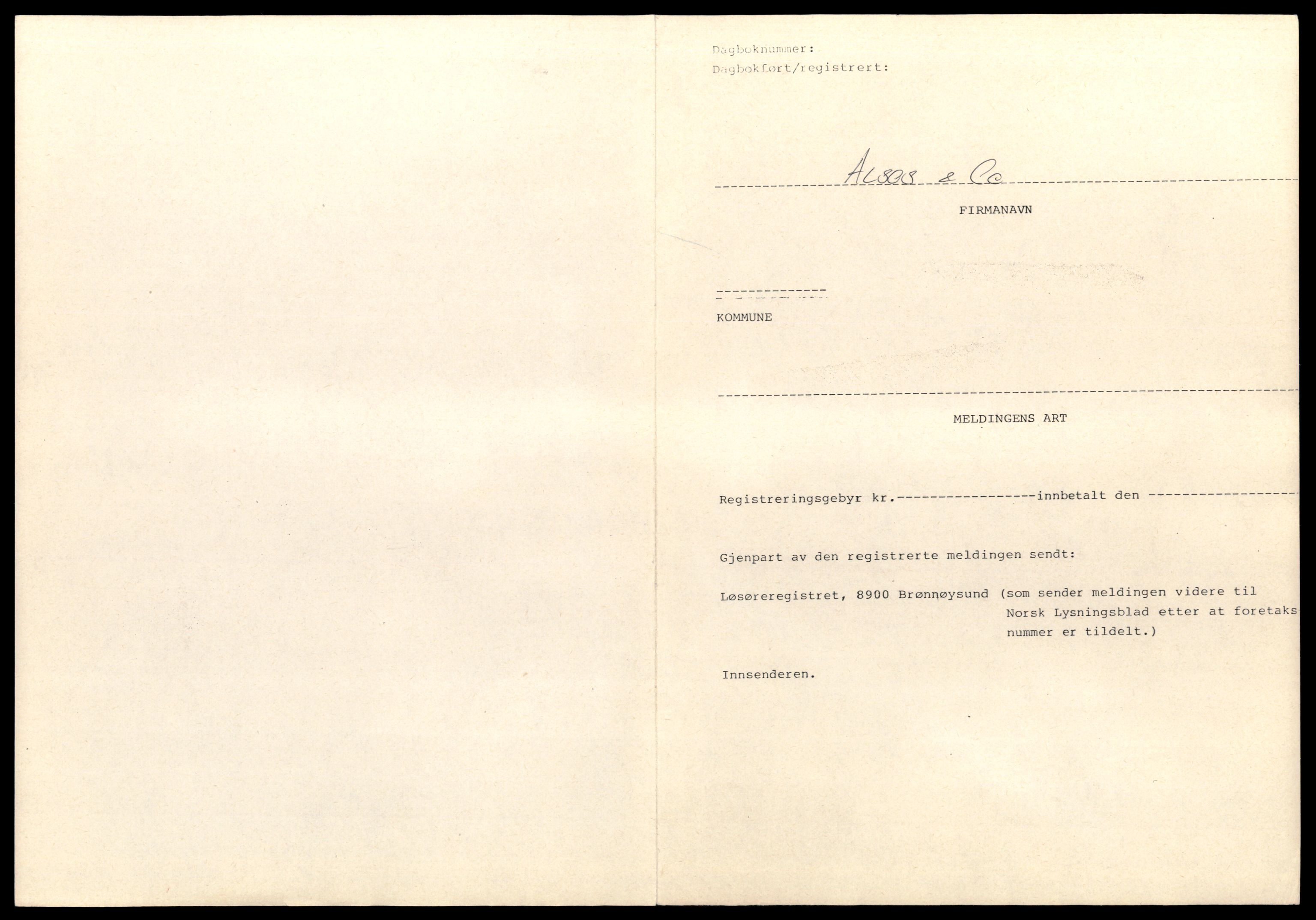 Vesterålen sorenskriveri, SAT/A-4180/4/J/Jf/Jfa/L0001: Mangelfulle firmameldinger, 1944-1990, s. 1