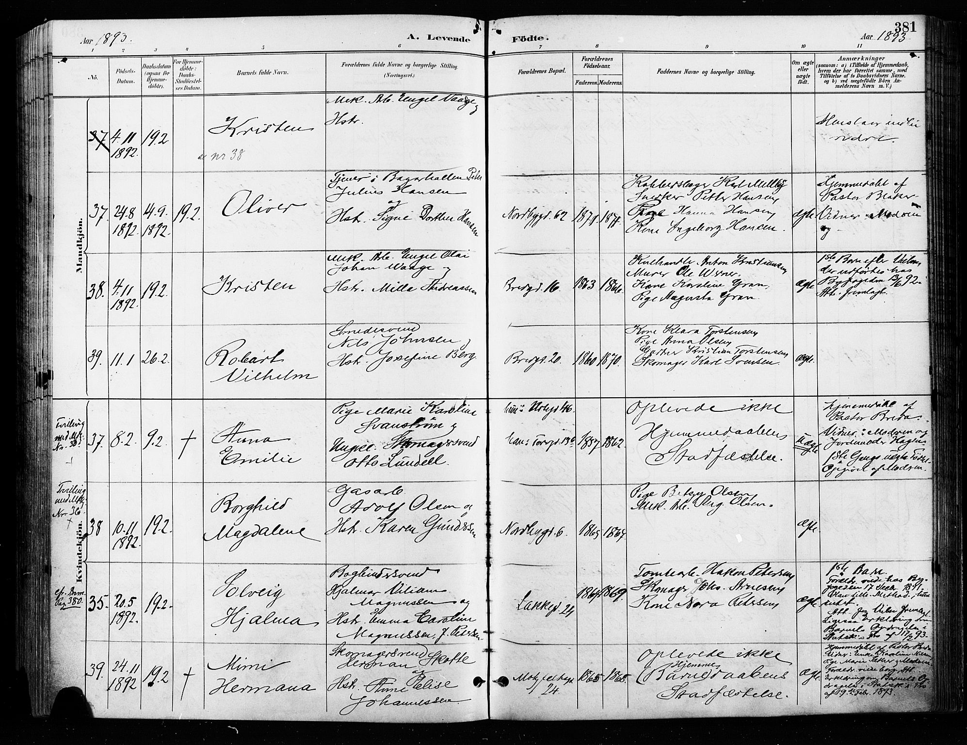 Grønland prestekontor Kirkebøker, SAO/A-10848/F/Fa/L0009: Ministerialbok nr. 9, 1888-1893, s. 381