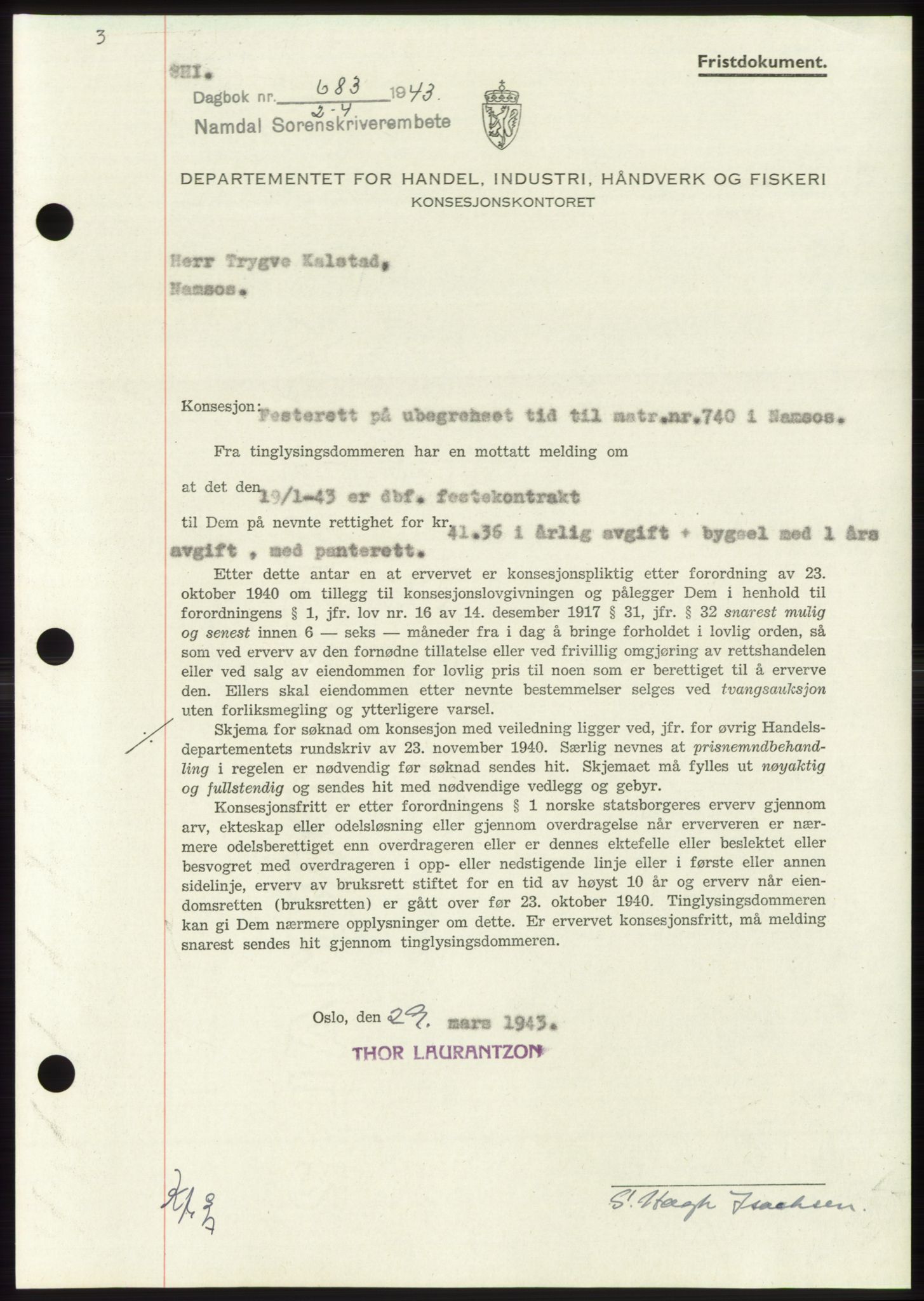 Namdal sorenskriveri, SAT/A-4133/1/2/2C: Pantebok nr. -, 1942-1943, Dagboknr: 683/1943
