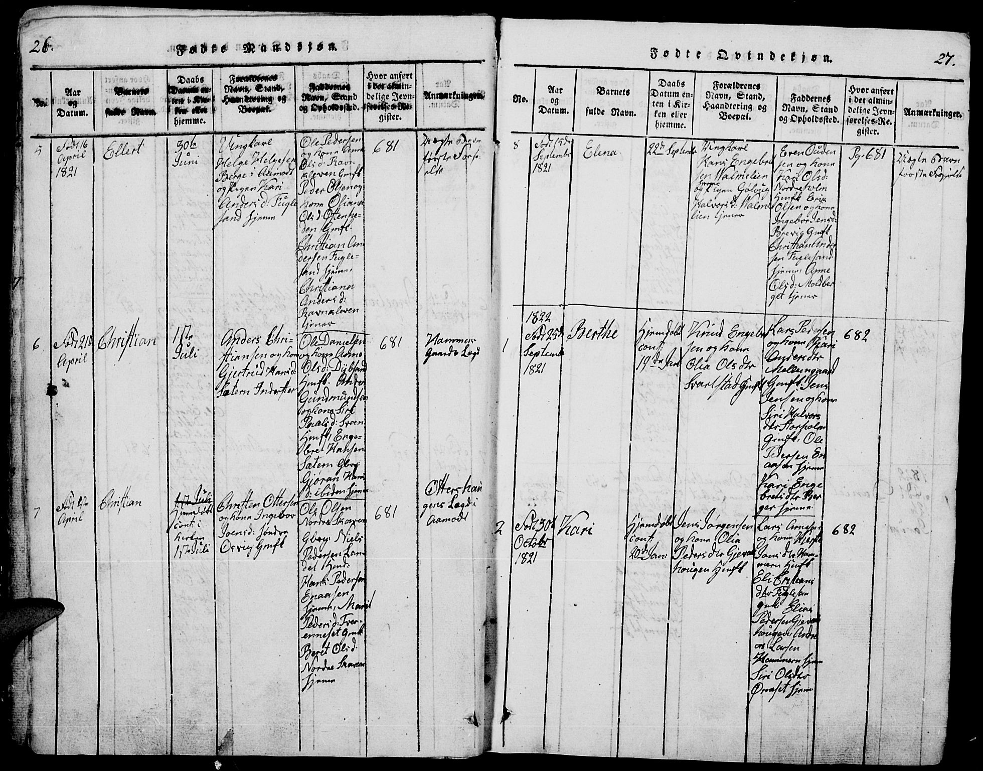 Trysil prestekontor, AV/SAH-PREST-046/H/Ha/Hab/L0005: Klokkerbok nr. 5, 1814-1877, s. 26-27