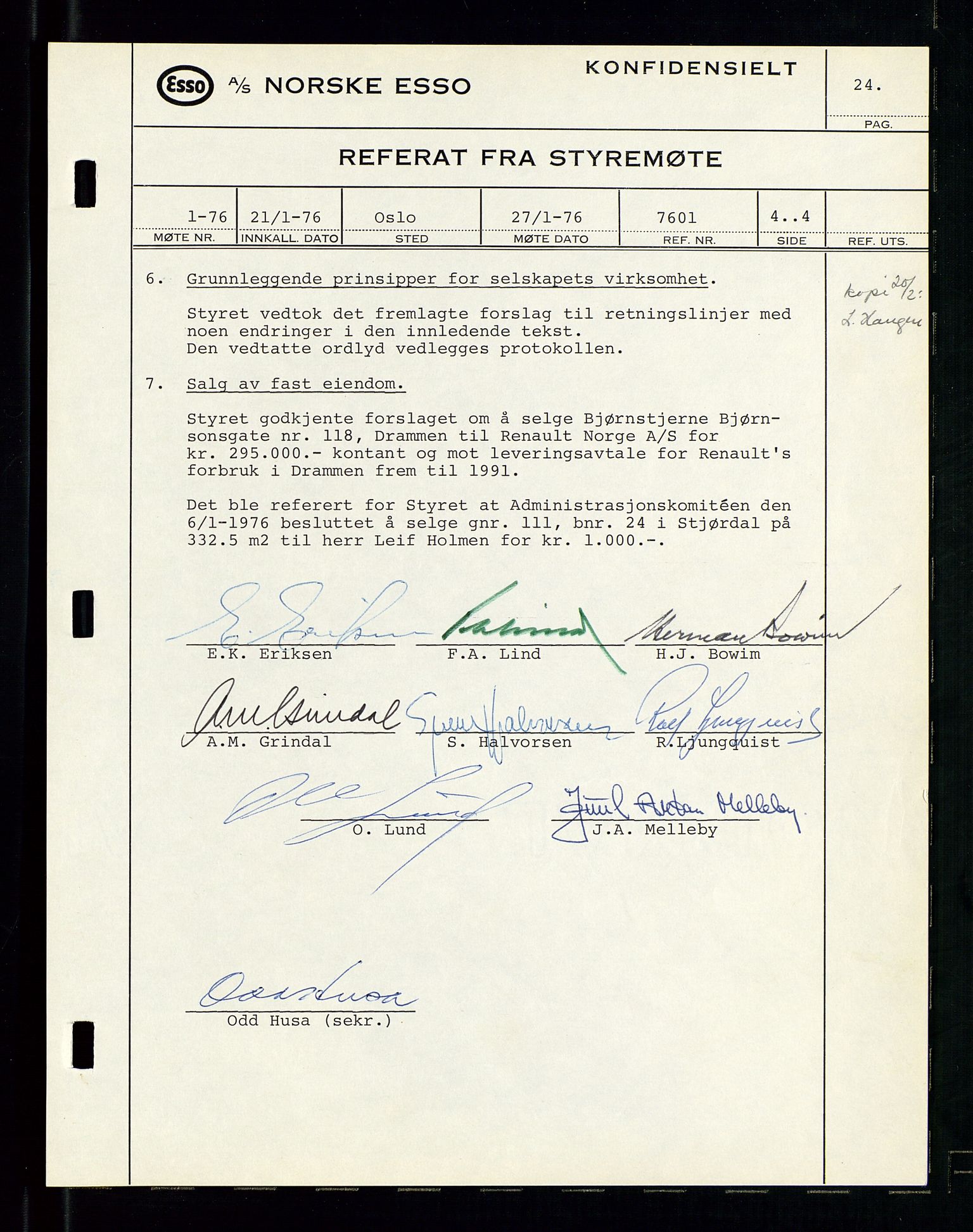 Pa 0982 - Esso Norge A/S, SAST/A-100448/A/Aa/L0003/0003: Den administrerende direksjon Board minutes (styrereferater) og Bedriftforsamlingsprotokoll / Den administrerende direksjon Board minutes (styrereferater), 1975-1985, s. 24