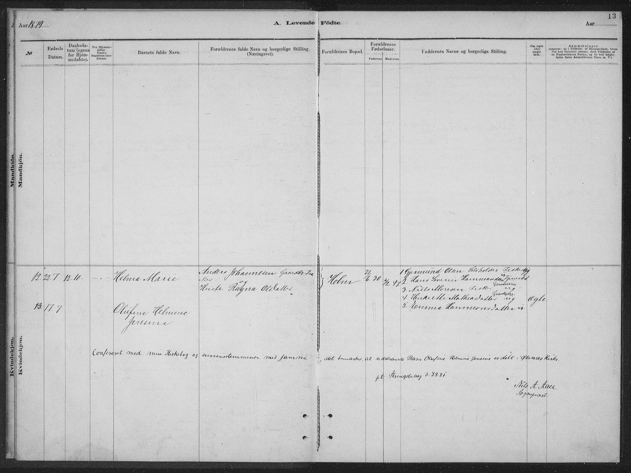 Ministerialprotokoller, klokkerbøker og fødselsregistre - Nordland, AV/SAT-A-1459/894/L1359: Klokkerbok nr. 894C02, 1877-1884, s. 13