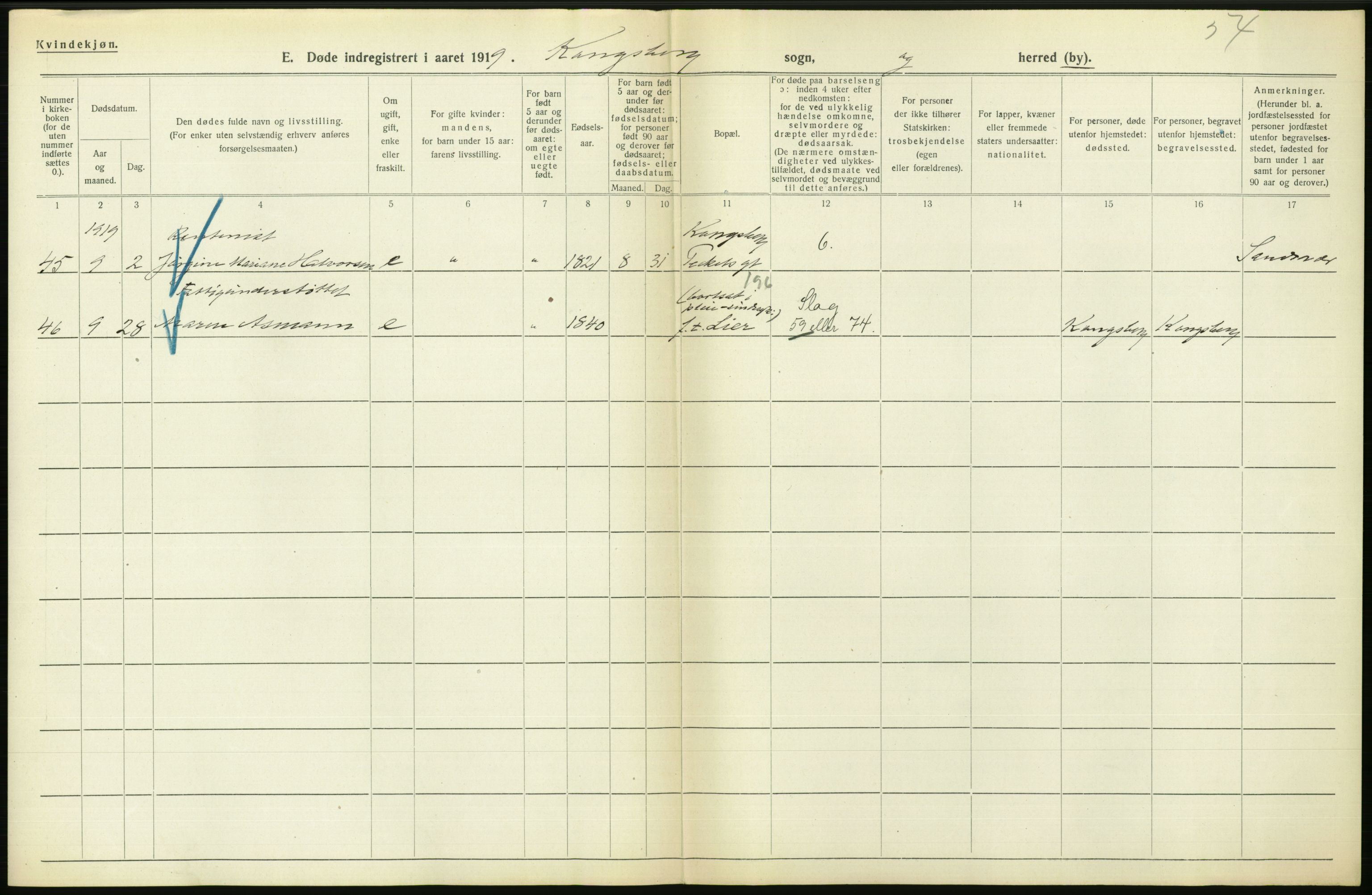 Statistisk sentralbyrå, Sosiodemografiske emner, Befolkning, AV/RA-S-2228/D/Df/Dfb/Dfbi/L0018: Buskerud fylke: Døde. Bygder og byer., 1919, s. 534