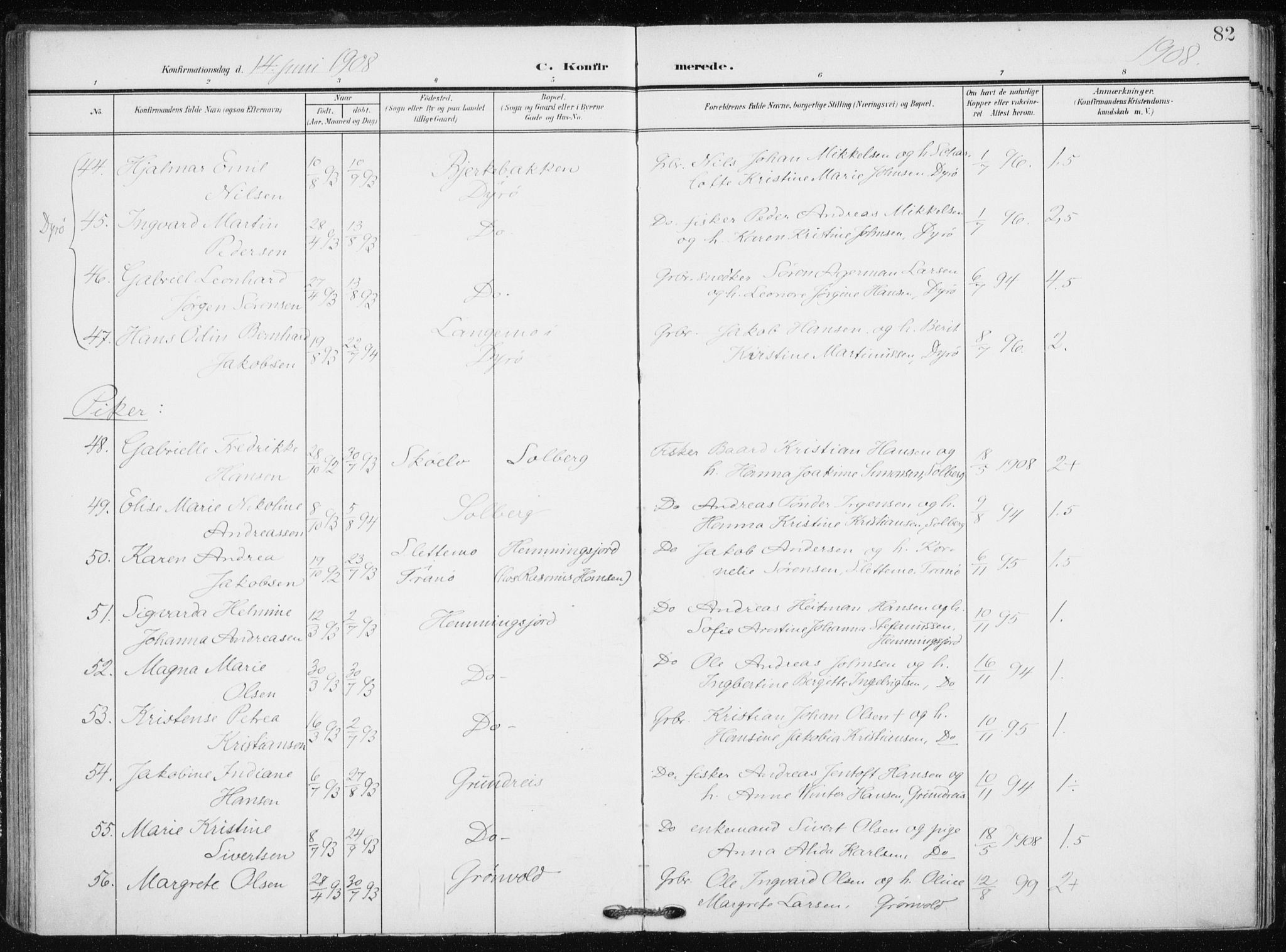 Tranøy sokneprestkontor, AV/SATØ-S-1313/I/Ia/Iaa/L0012kirke: Ministerialbok nr. 12, 1905-1918, s. 82