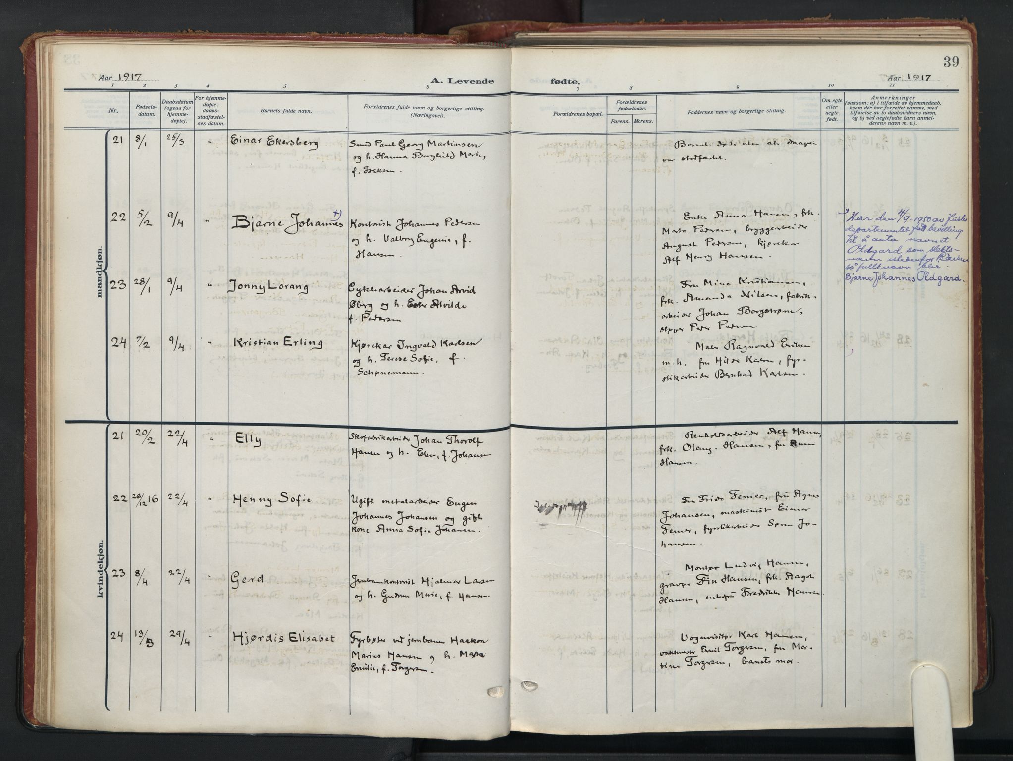 Vålerengen prestekontor Kirkebøker, SAO/A-10878/F/Fa/L0004: Ministerialbok nr. 4, 1915-1929, s. 39