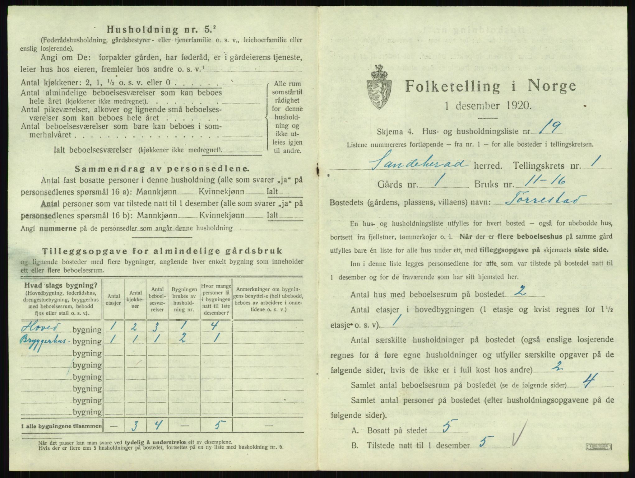 SAKO, Folketelling 1920 for 0724 Sandeherred herred, 1920, s. 115
