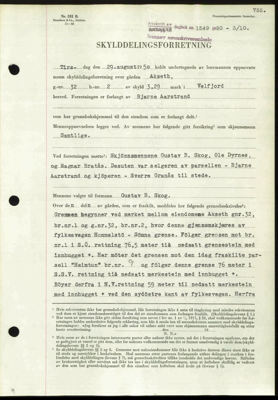 Brønnøy sorenskriveri, SAT/A-4170/1/2/2C: Pantebok nr. 36, 1950-1950, Dagboknr: 1549/1950