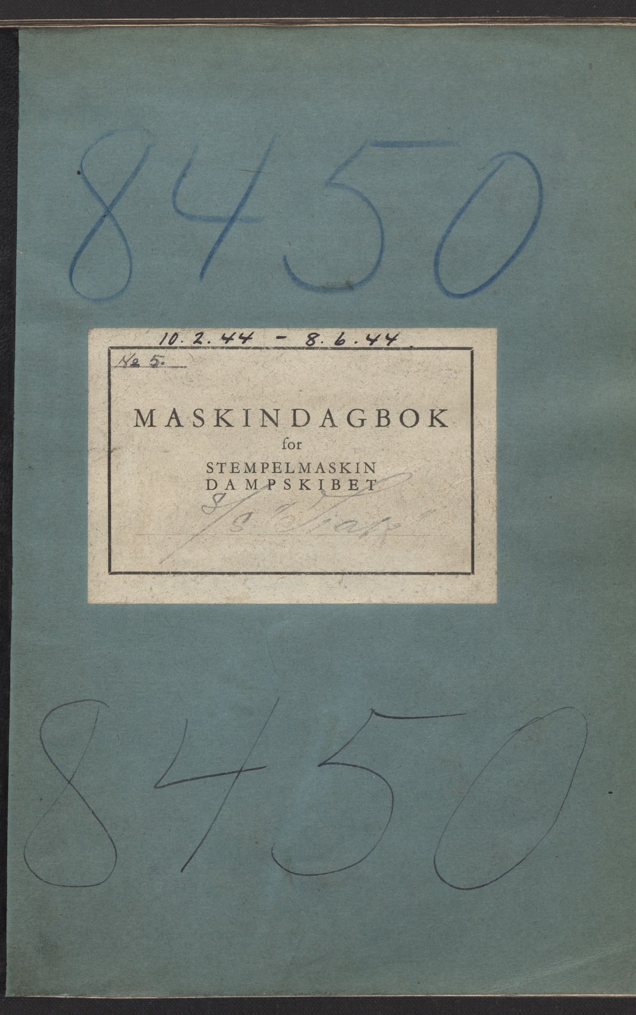Nortraship, Skipsdagbøker, RA/S-2168/F/L1545/0005: Boknr. 8446 - 8456 / Boknr. 8450 Siak, 1944
