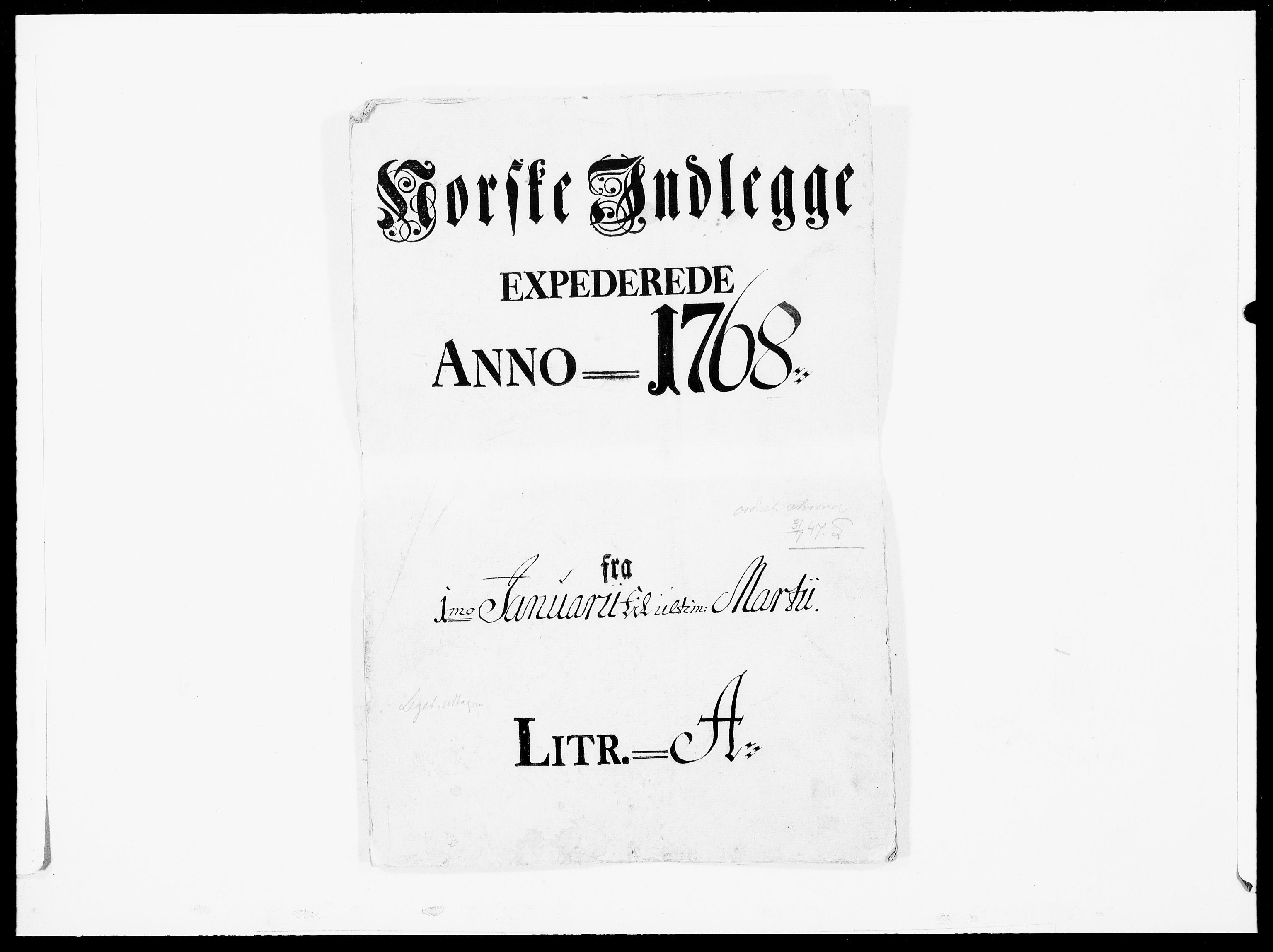 Danske Kanselli 1572-1799, RA/EA-3023/F/Fc/Fcc/Fcca/L0197: Norske innlegg 1572-1799, 1768, s. 1