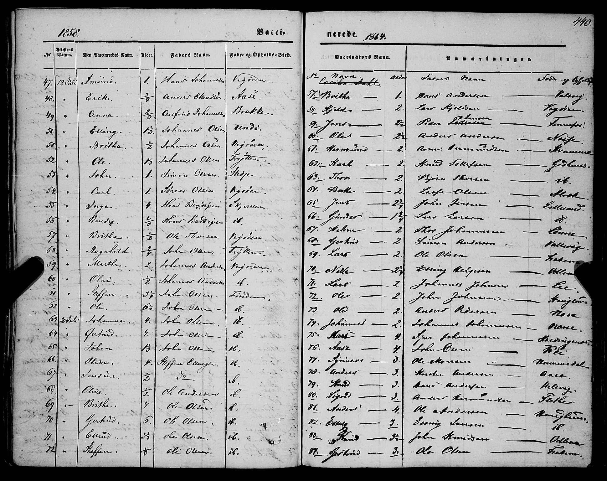 Vik sokneprestembete, AV/SAB-A-81501/H/Haa/Haaa/L0008: Ministerialbok nr. A 8, 1846-1865, s. 440
