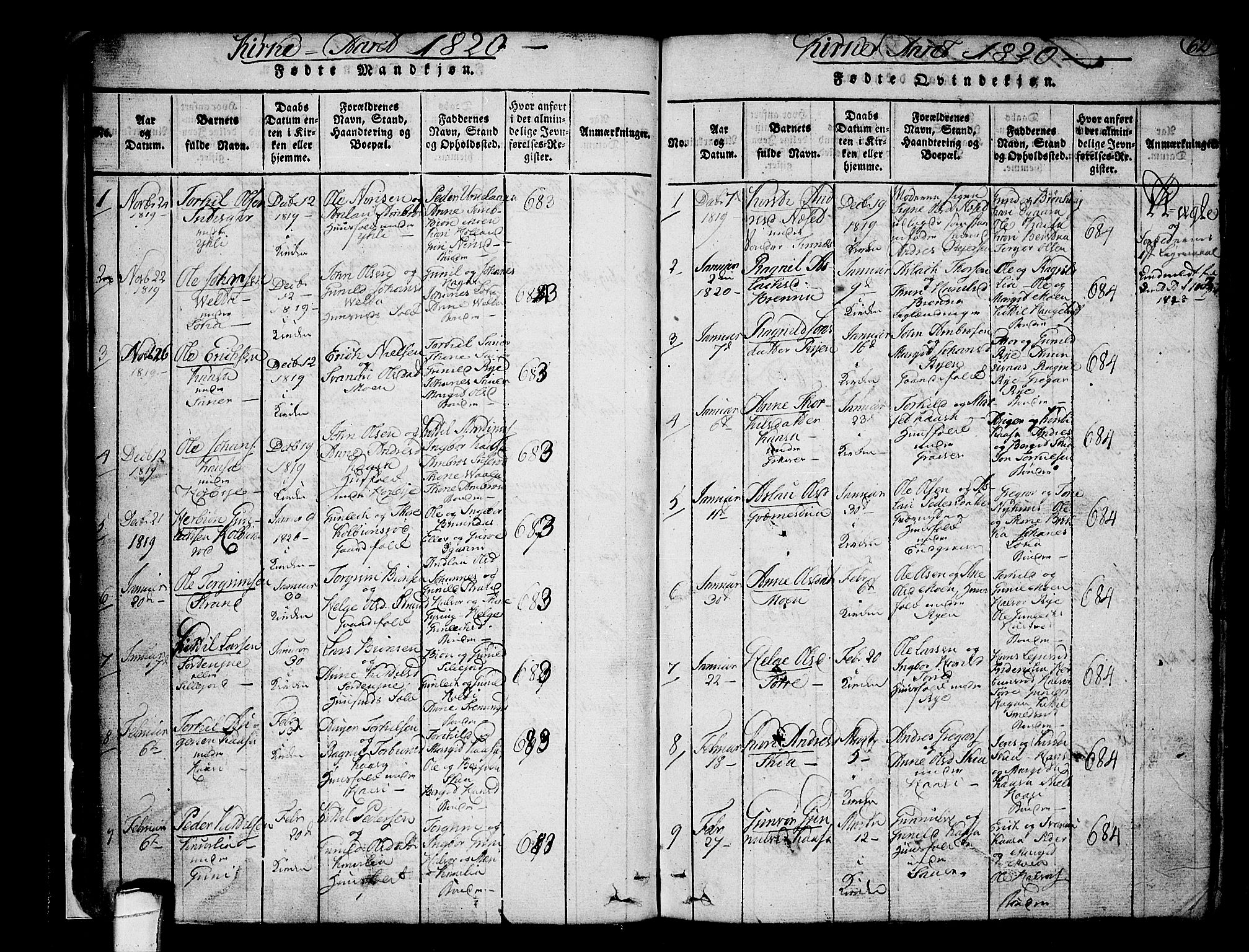 Heddal kirkebøker, AV/SAKO-A-268/F/Fa/L0005: Ministerialbok nr. I 5, 1814-1837, s. 61-62