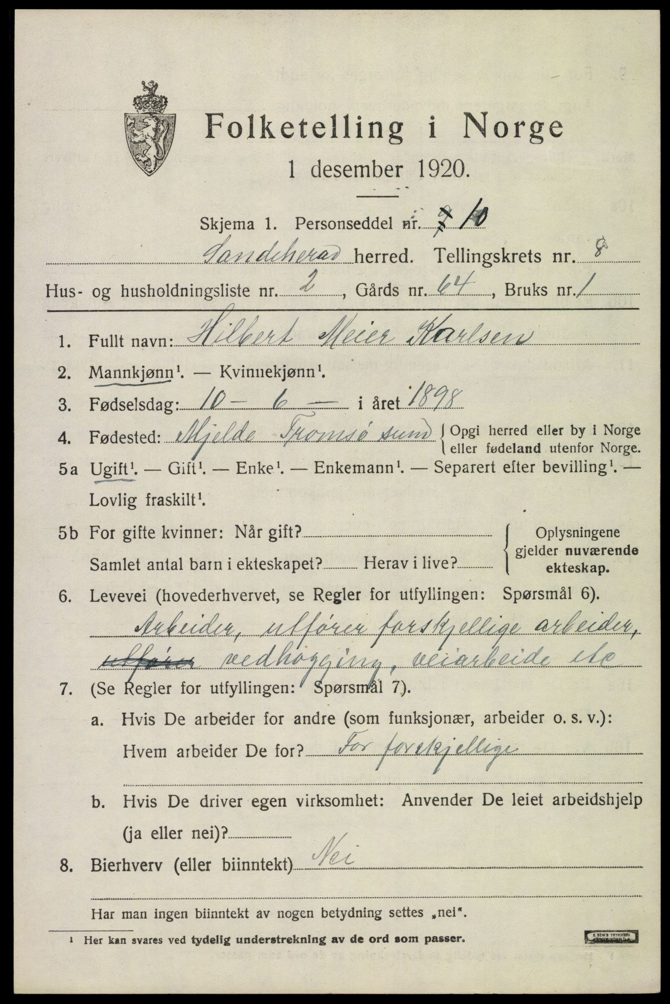 SAKO, Folketelling 1920 for 0724 Sandeherred herred, 1920, s. 12736