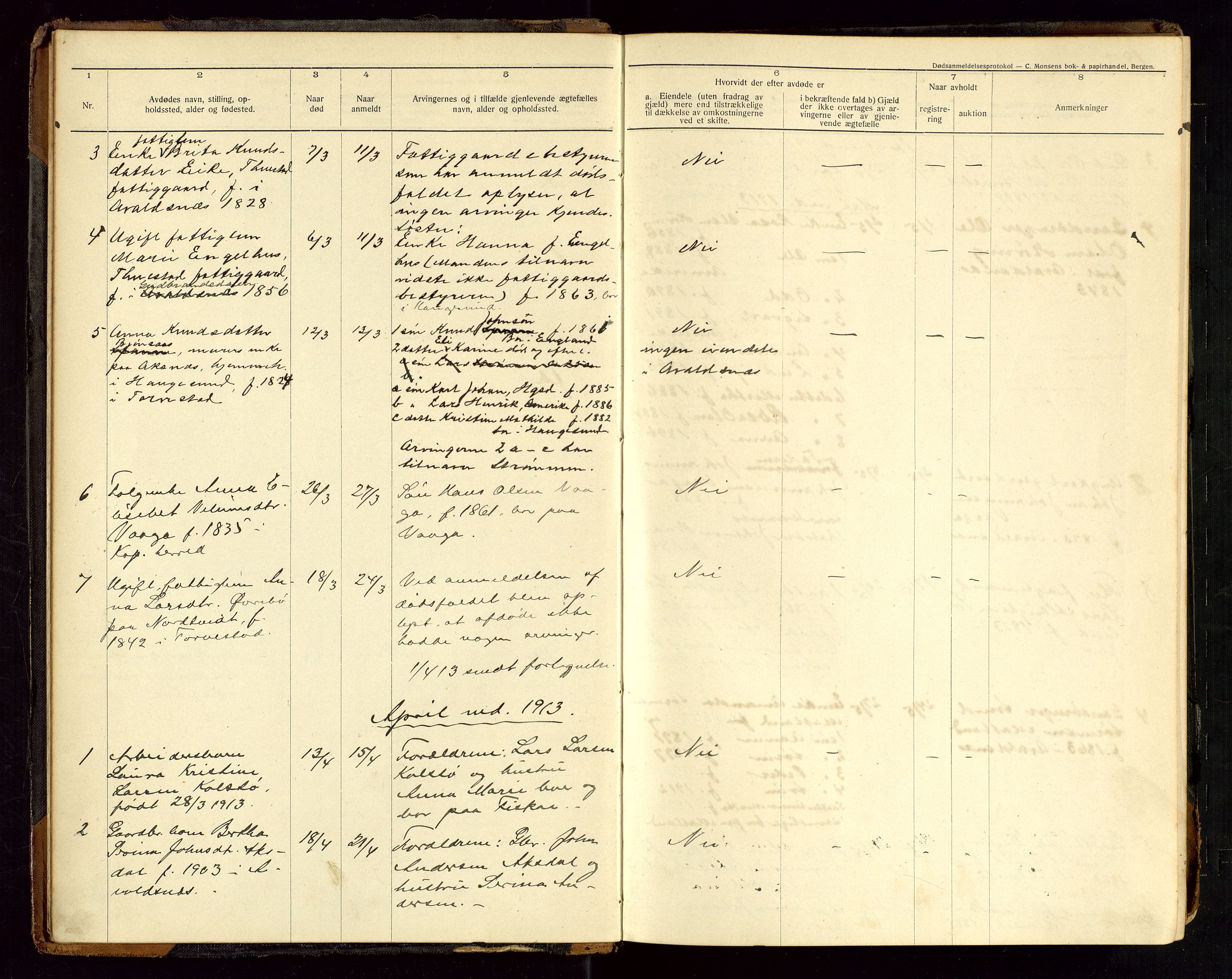 Avaldsnes lensmannskontor, AV/SAST-A-100286/Gga/L0002: Dødsfallsprotokoll for Avaldsnes herred, 1912-1920