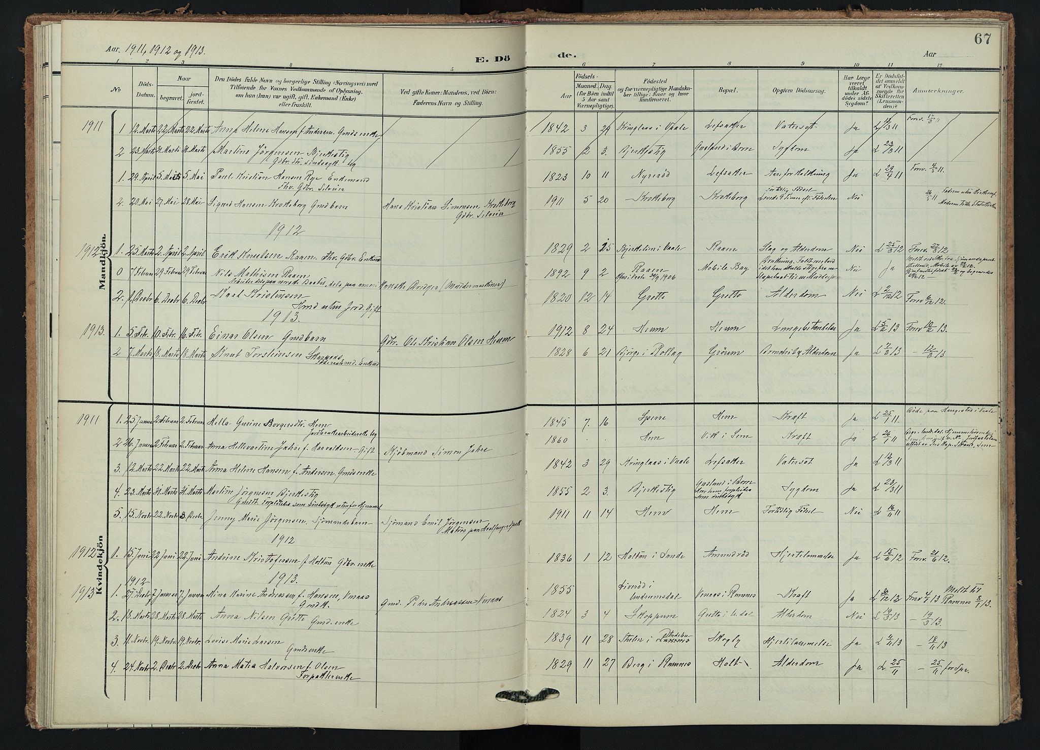 Våle kirkebøker, AV/SAKO-A-334/F/Fb/L0003: Ministerialbok nr. II 3, 1907-1936, s. 67