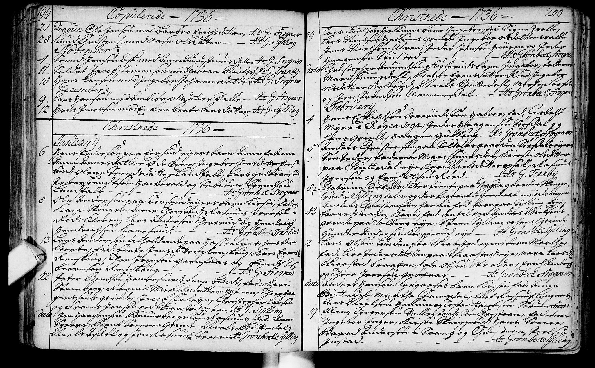 Lier kirkebøker, SAKO/A-230/F/Fa/L0003: Ministerialbok nr. I 3, 1727-1748, s. 199-200