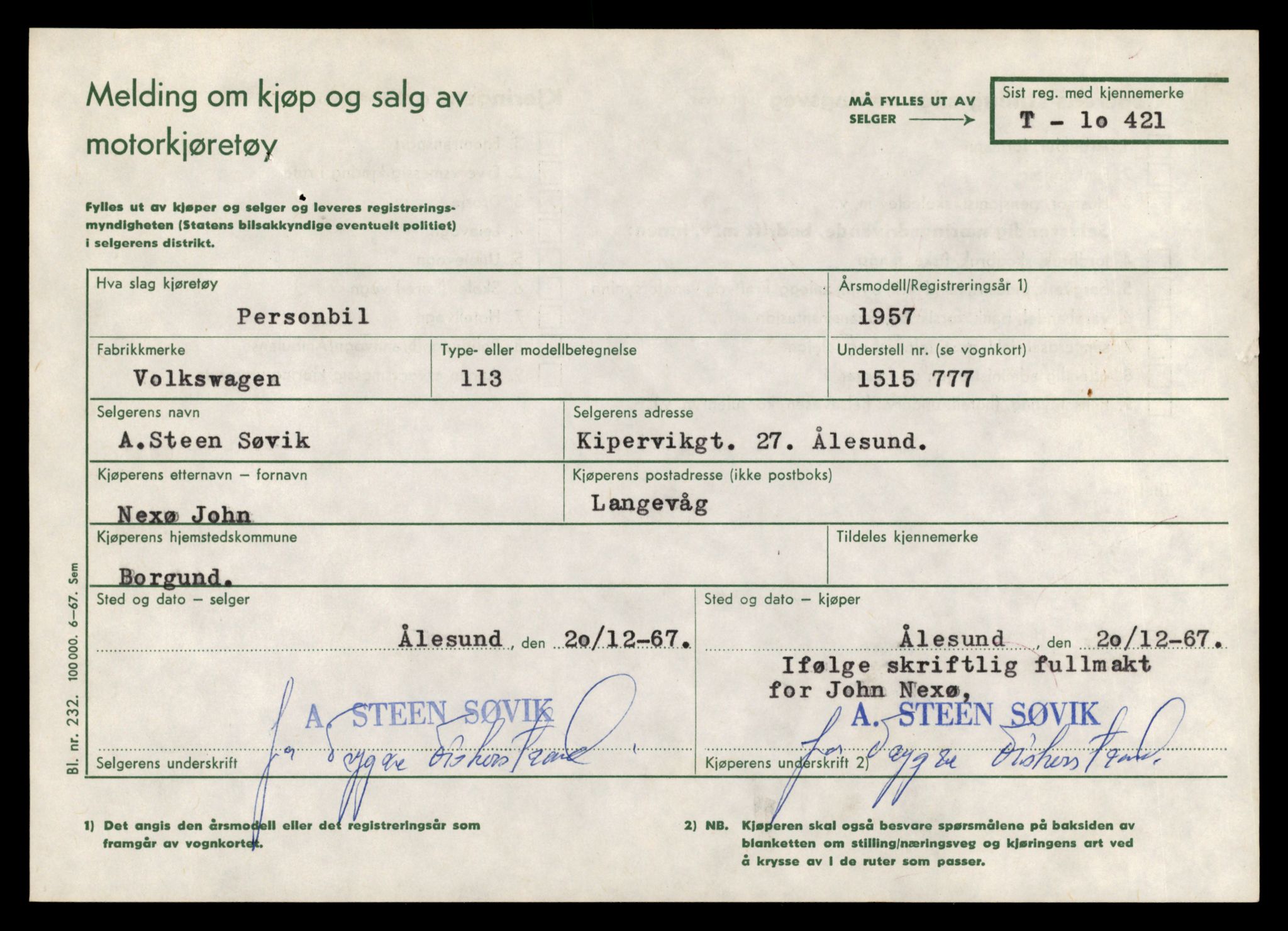 Møre og Romsdal vegkontor - Ålesund trafikkstasjon, SAT/A-4099/F/Fe/L0020: Registreringskort for kjøretøy T 10351 - T 10470, 1927-1998, s. 1976