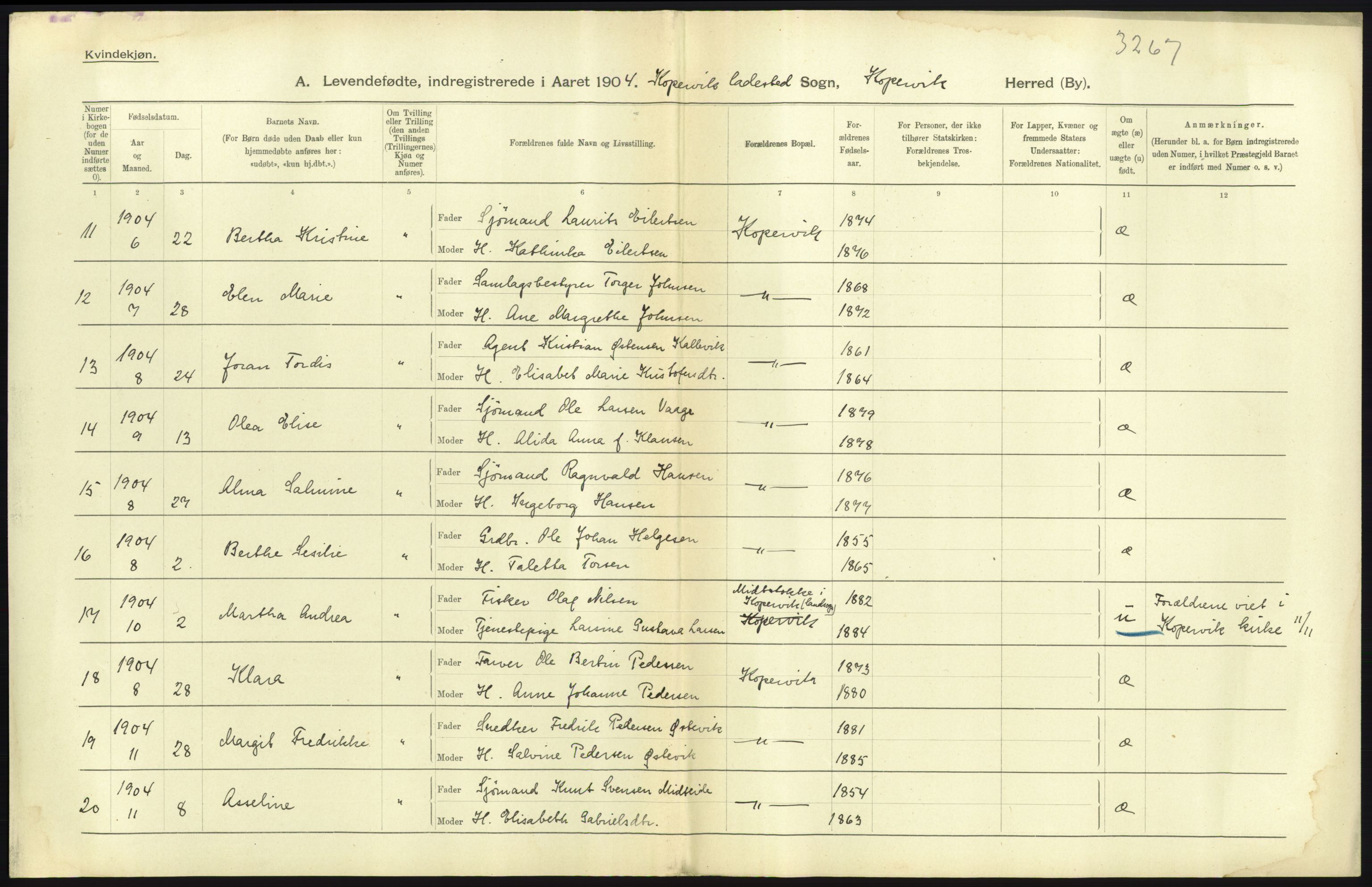 Statistisk sentralbyrå, Sosiodemografiske emner, Befolkning, AV/RA-S-2228/D/Df/Dfa/Dfab/L0012: Stavanger amt: Fødte, gifte, døde, 1904, s. 37