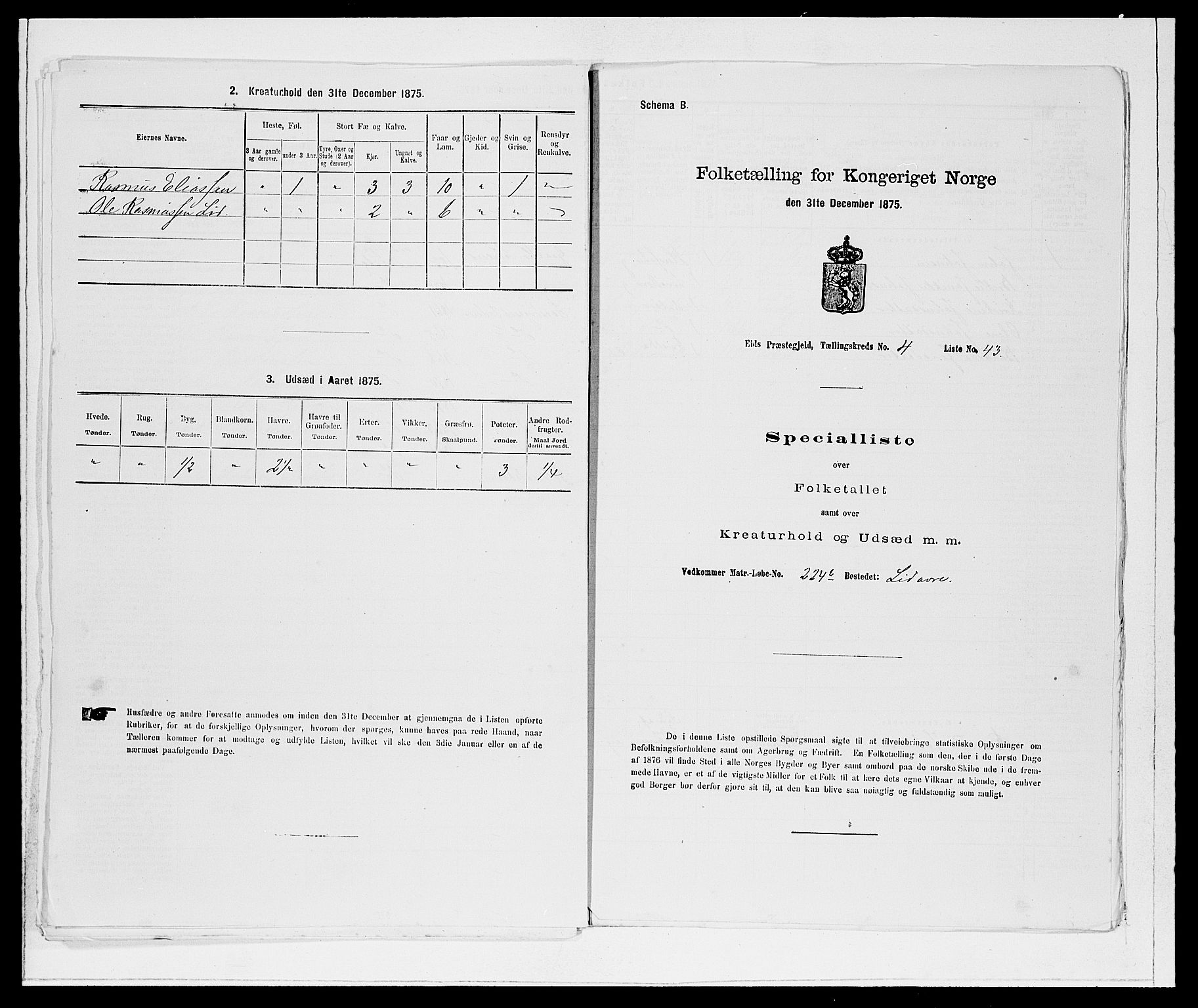 SAB, Folketelling 1875 for 1443P Eid prestegjeld, 1875, s. 434