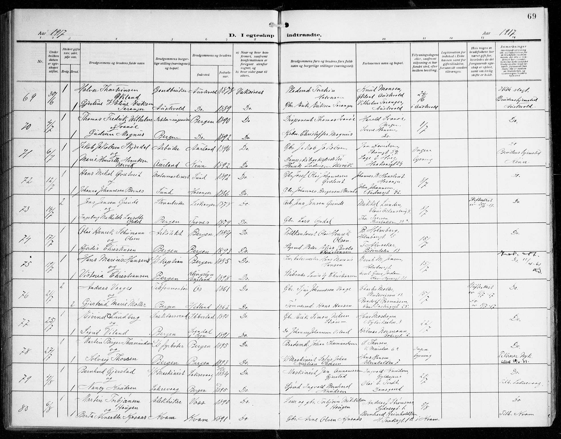 Johanneskirken sokneprestembete, AV/SAB-A-76001/H/Haa/L0013: Ministerialbok nr. D 2, 1912-1929, s. 69