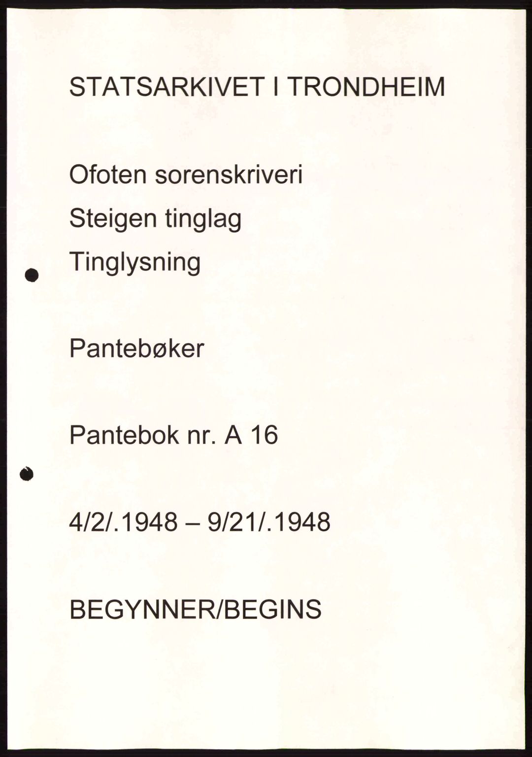 Steigen og Ofoten sorenskriveri, AV/SAT-A-0030/1/2/2C: Pantebok nr. A16, 1948-1948