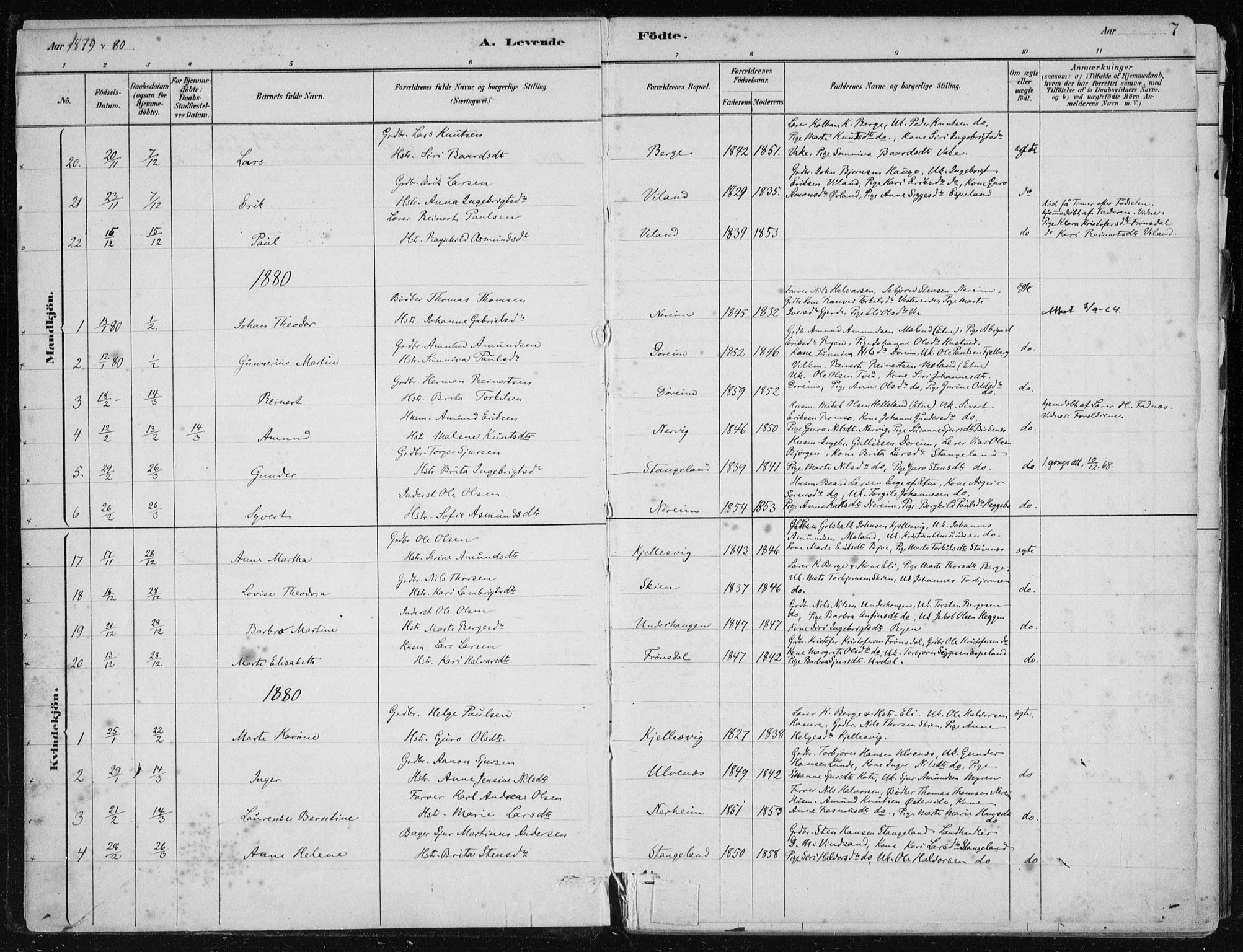 Fjelberg sokneprestembete, AV/SAB-A-75201/H/Haa: Ministerialbok nr. D 1, 1879-1918, s. 7