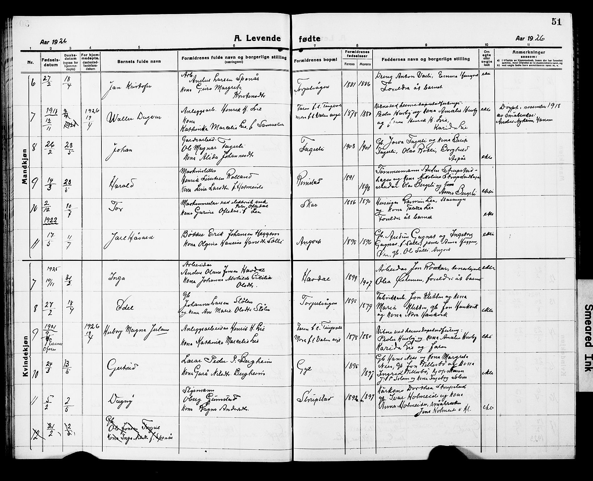 Ministerialprotokoller, klokkerbøker og fødselsregistre - Møre og Romsdal, AV/SAT-A-1454/586/L0994: Klokkerbok nr. 586C05, 1919-1927, s. 51