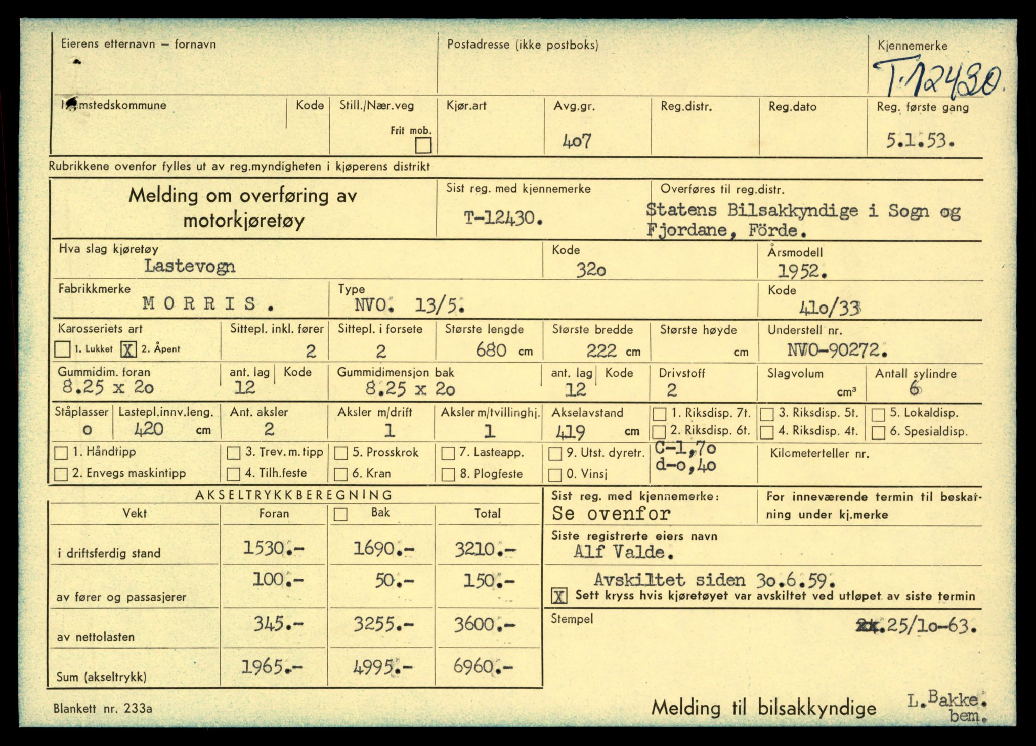 Møre og Romsdal vegkontor - Ålesund trafikkstasjon, AV/SAT-A-4099/F/Fe/L0033: Registreringskort for kjøretøy T 12151 - T 12474, 1927-1998, s. 3197