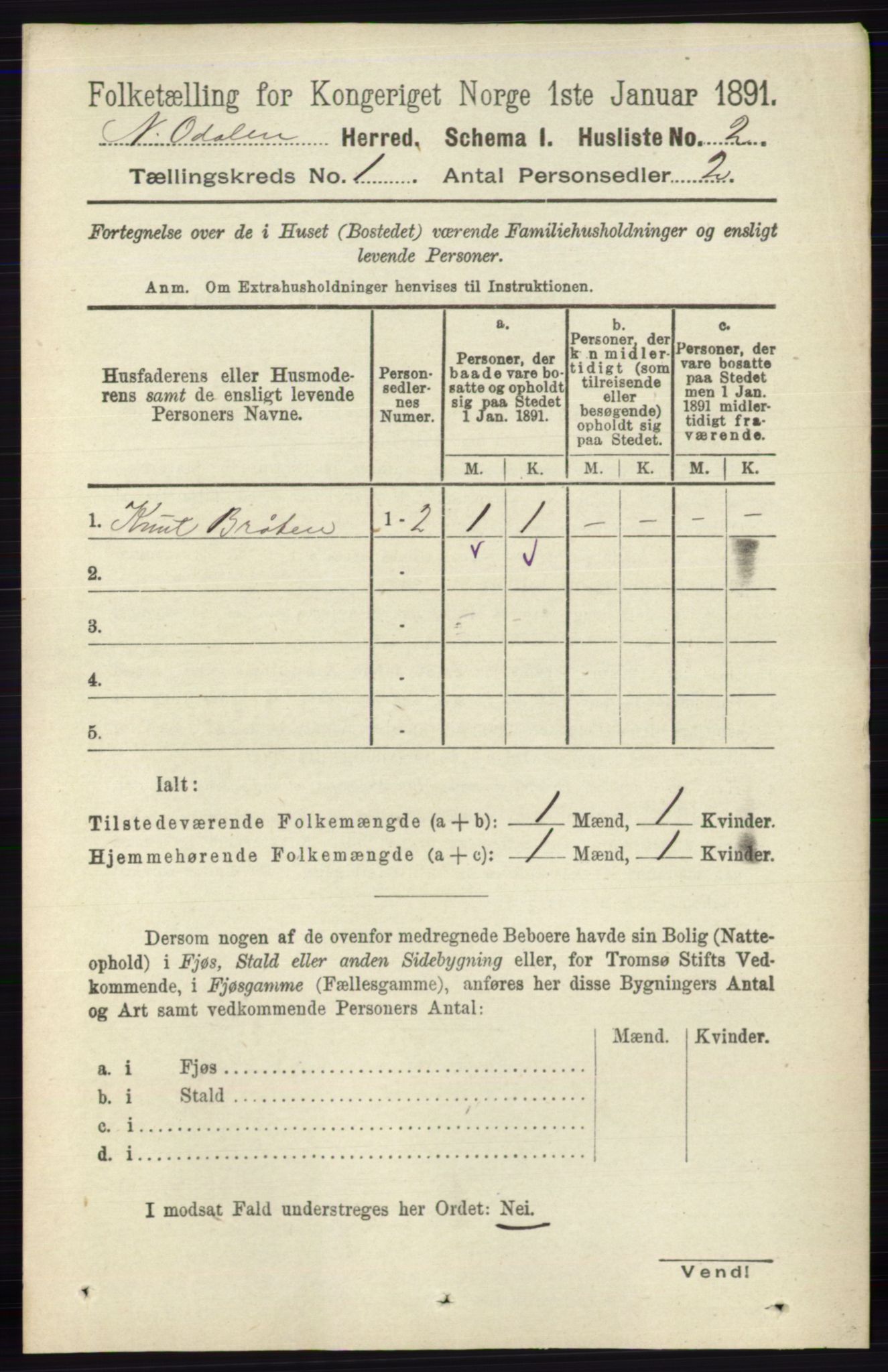 RA, Folketelling 1891 for 0418 Nord-Odal herred, 1891, s. 34