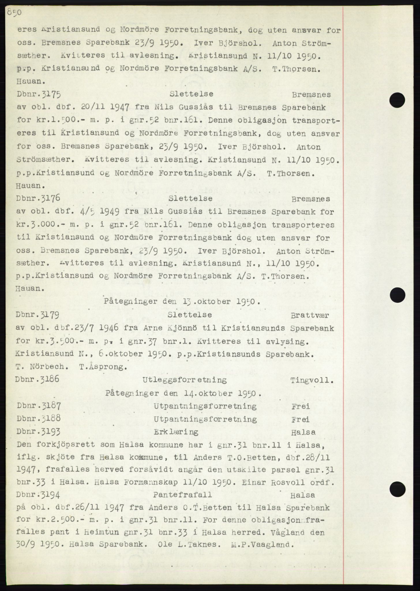 Nordmøre sorenskriveri, SAT/A-4132/1/2/2Ca: Pantebok nr. C82b, 1946-1951, Dagboknr: 3175/1950