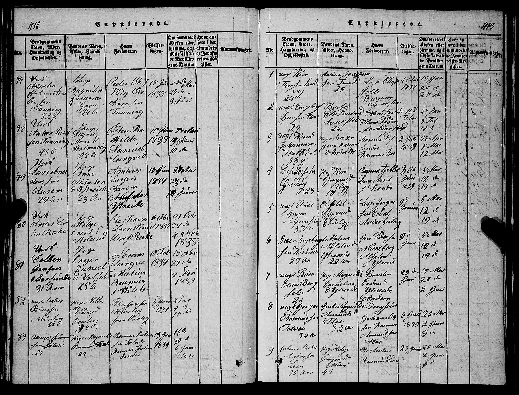 Stryn Sokneprestembete, AV/SAB-A-82501: Klokkerbok nr. C 1, 1801-1845, s. 412-413