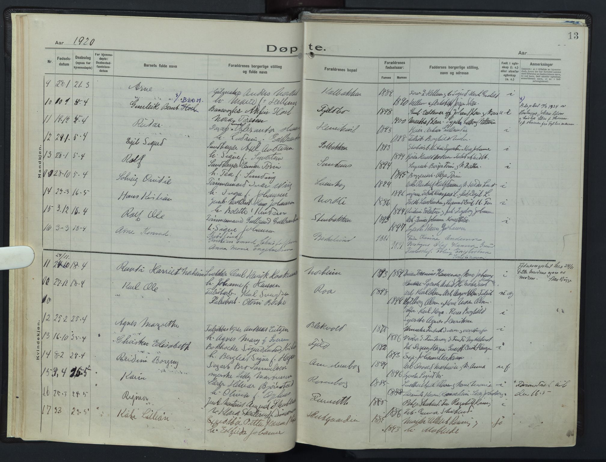 Østre Aker prestekontor Kirkebøker, AV/SAO-A-10840/F/Fb/L0002: Ministerialbok nr. II 2, 1918-1930, s. 13