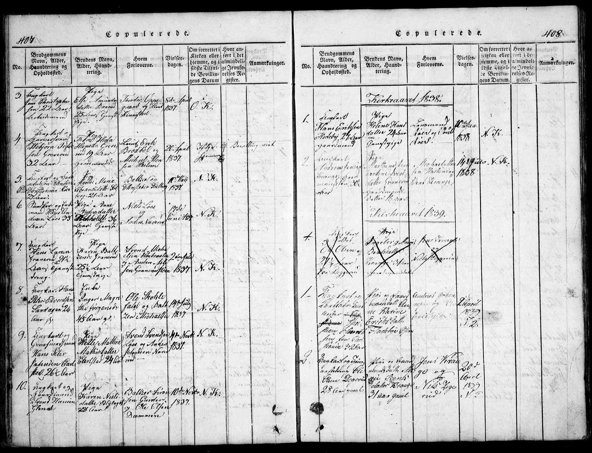 Nesodden prestekontor Kirkebøker, AV/SAO-A-10013/G/Ga/L0001: Klokkerbok nr. I 1, 1814-1847, s. 407-408