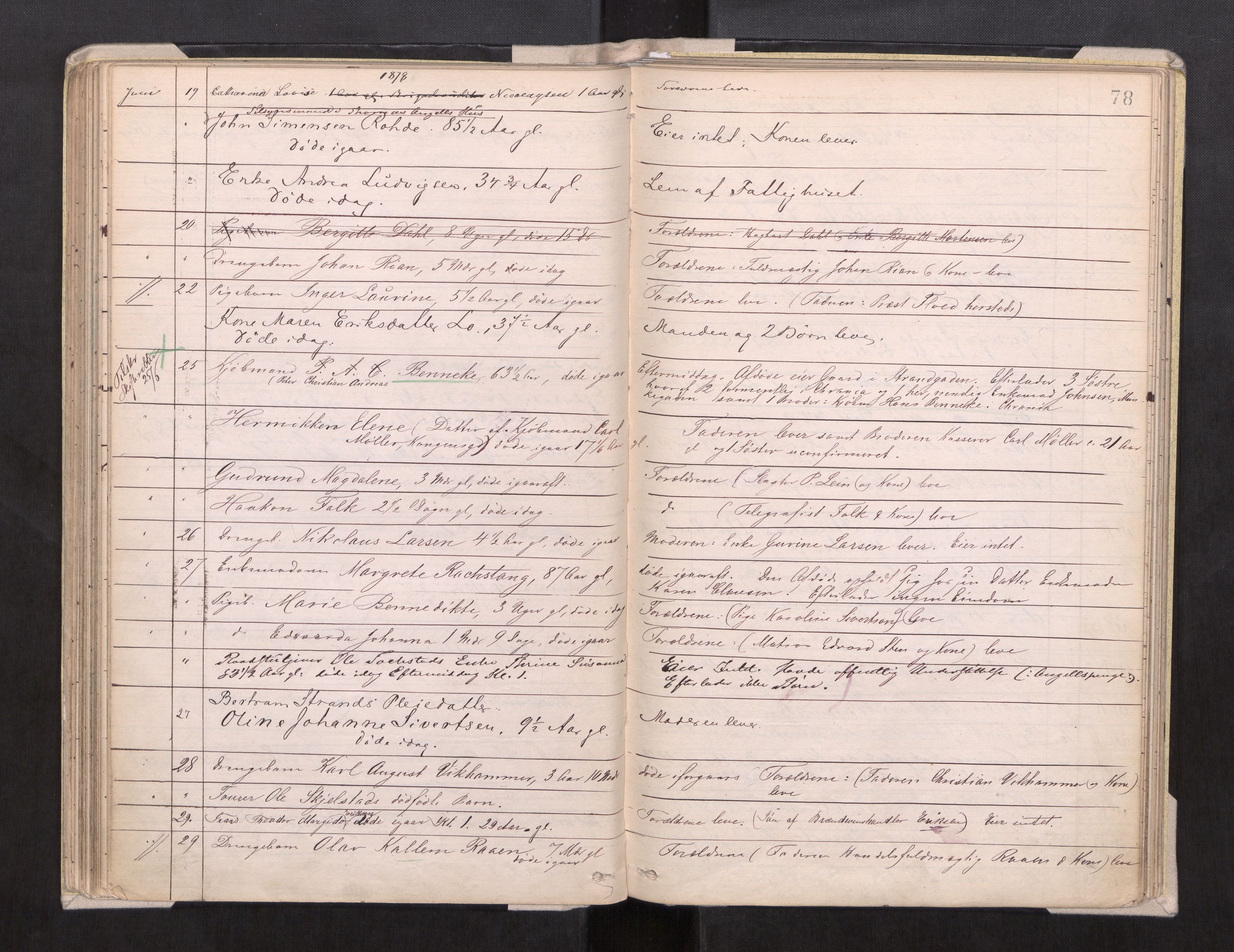 Trondheim byfogd, AV/SAT-A-0003/1/3/3L/L0002: Dødsanmeldelsesprotokoll, 1875-1879, s. 78
