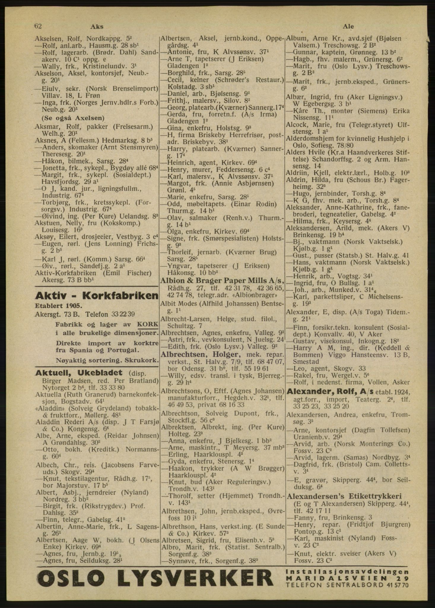 Kristiania/Oslo adressebok, PUBL/-, 1947, s. 62