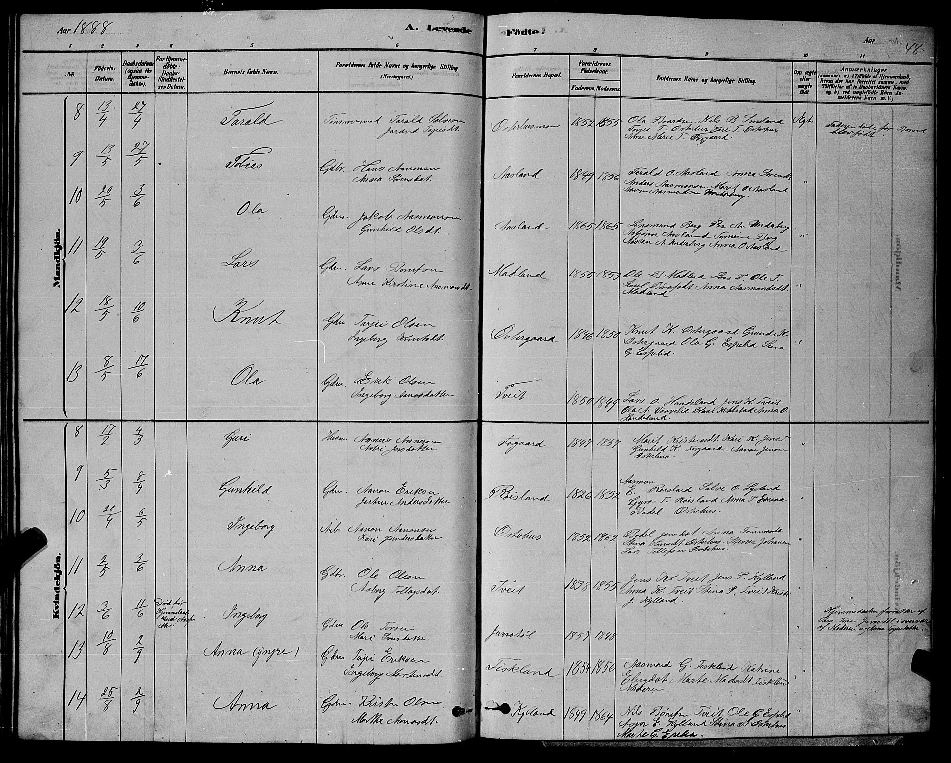 Åseral sokneprestkontor, AV/SAK-1111-0051/F/Fb/L0002: Klokkerbok nr. B 2, 1878-1899, s. 48