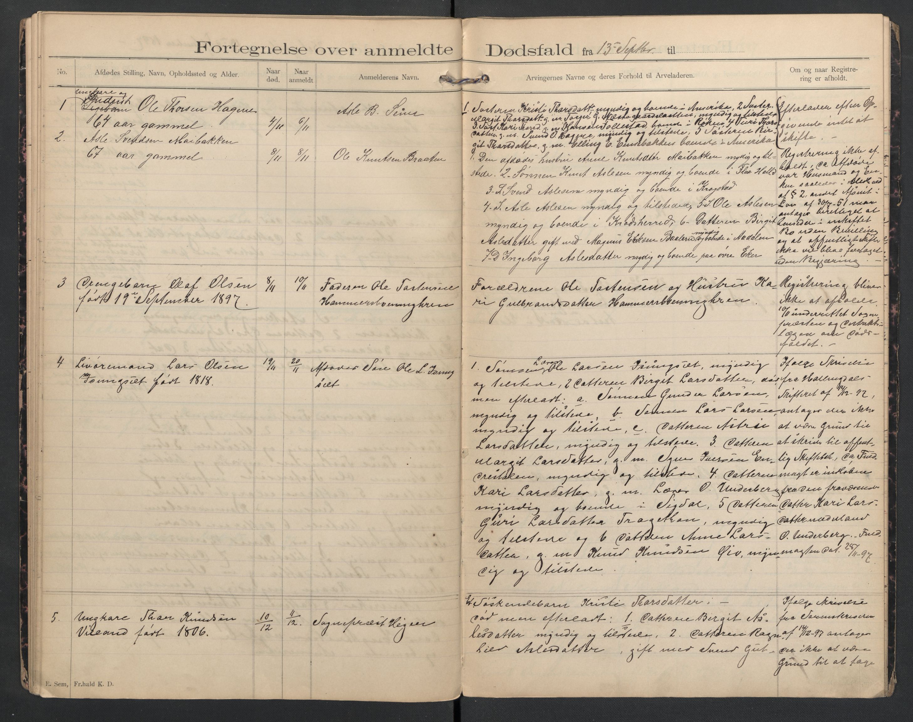 Hol lensmannskontor, AV/SAKO-A-512/H/Ha/L0002: Dødsanmeldelsesprotokoll, 1893-1899