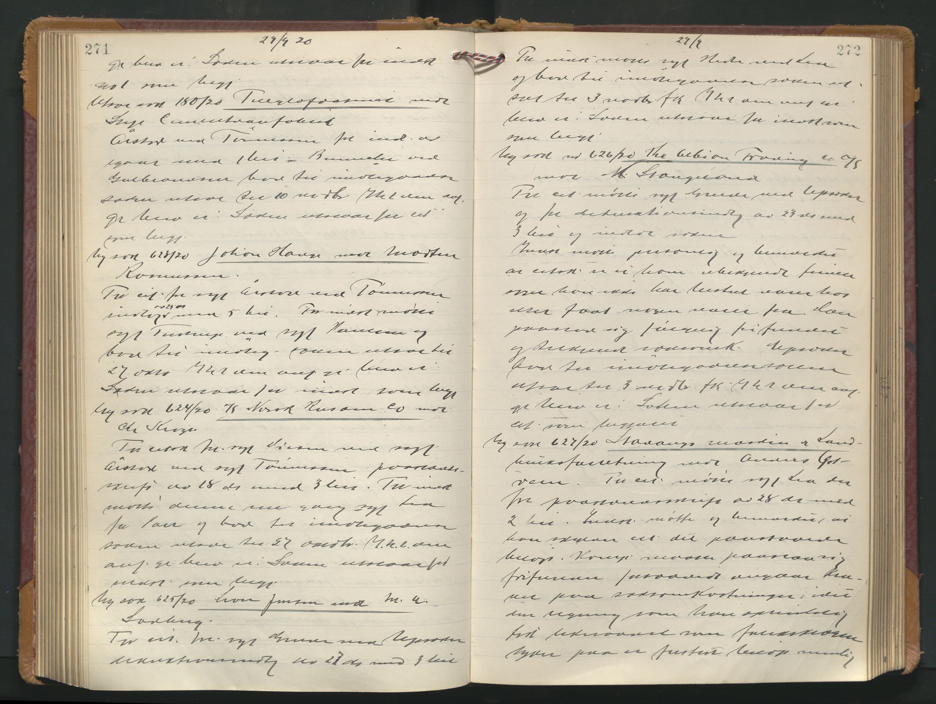 Stavanger byrett, AV/SAST-A-100455/001/3/320/3201BA/L0001: Bytingprotokoll, 1920-1921, s. 271-272