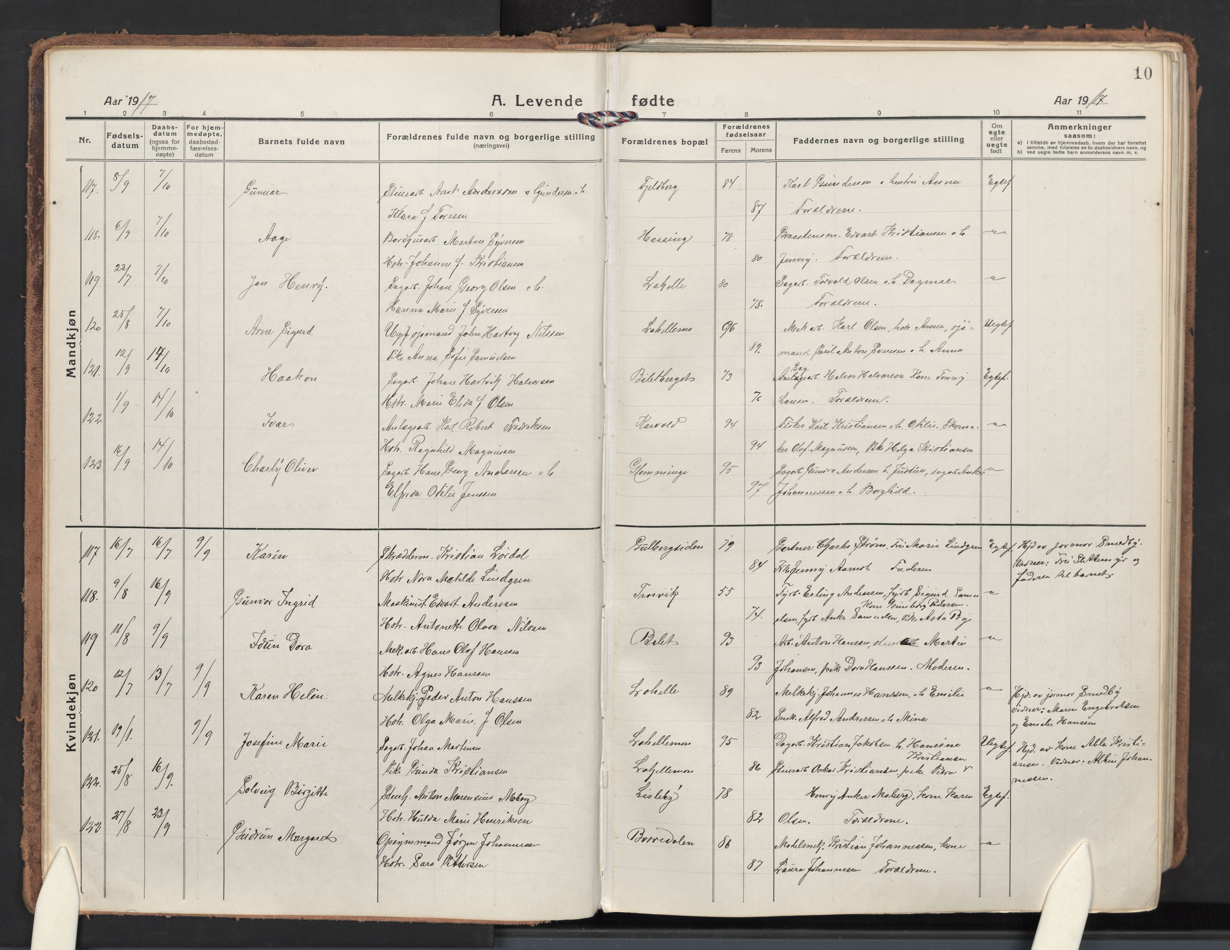 Glemmen prestekontor Kirkebøker, AV/SAO-A-10908/G/Ga/L0009: Klokkerbok nr. 9, 1917-1939, s. 10