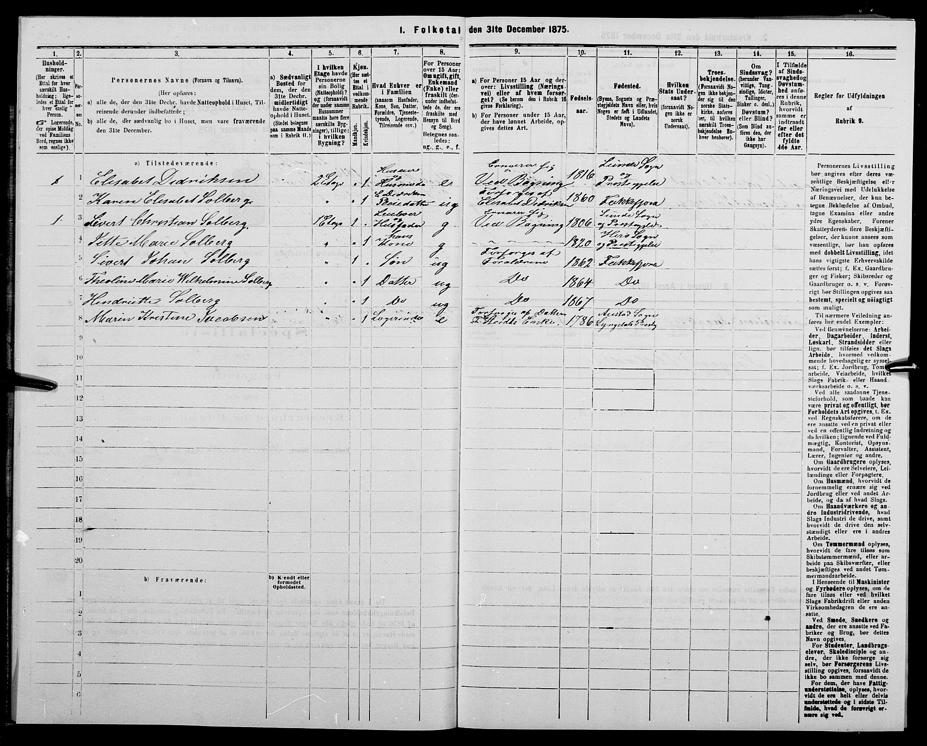 SAK, Folketelling 1875 for 1004B Flekkefjord prestegjeld, Flekkefjord kjøpstad, 1875, s. 28