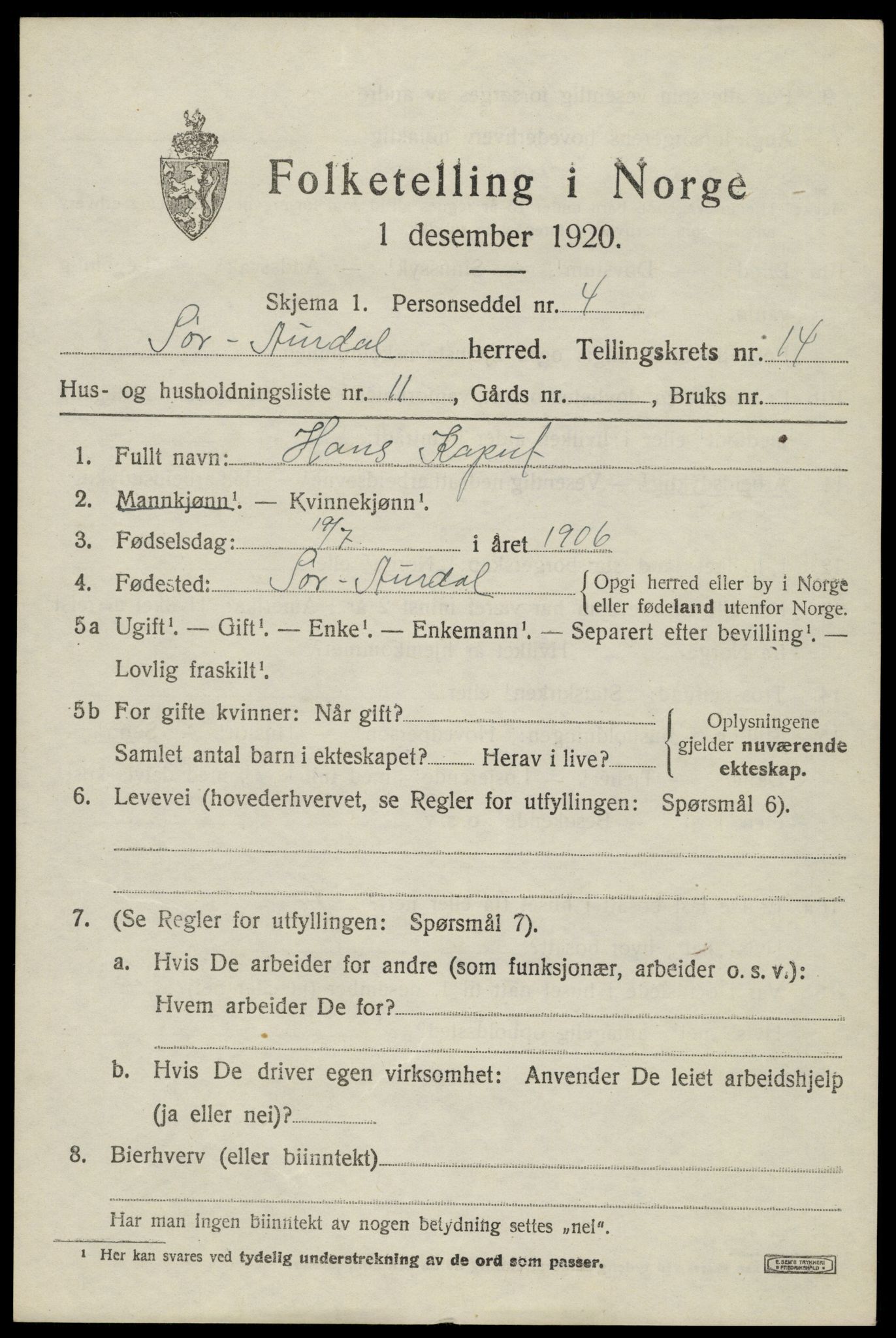 SAH, Folketelling 1920 for 0540 Sør-Aurdal herred, 1920, s. 8147