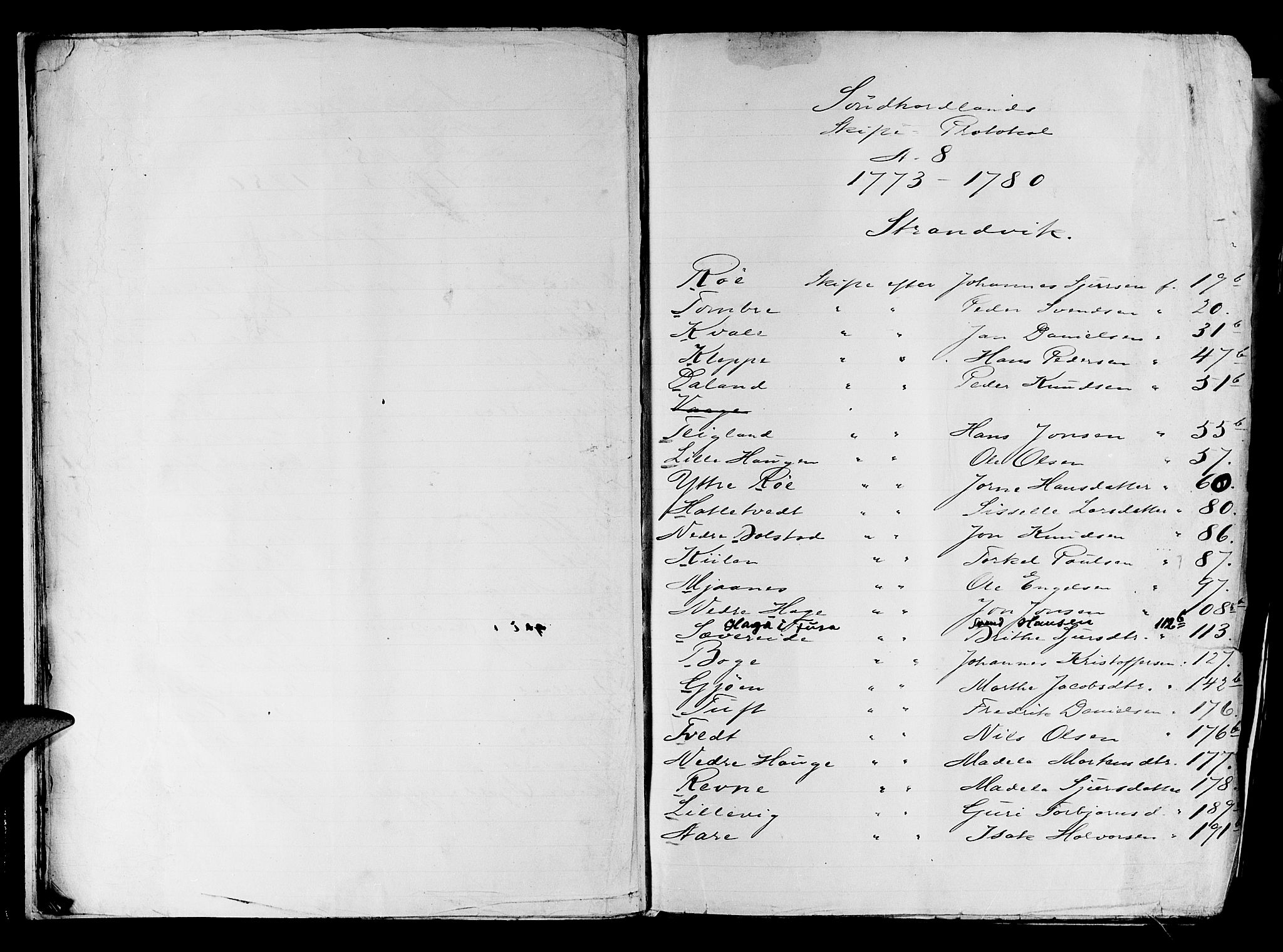 Sunnhordland sorenskrivar, SAB/A-2401/1/H/Ha/Haa/L0008: Skifteprotokollar. Register i protokoll, 1773-1780