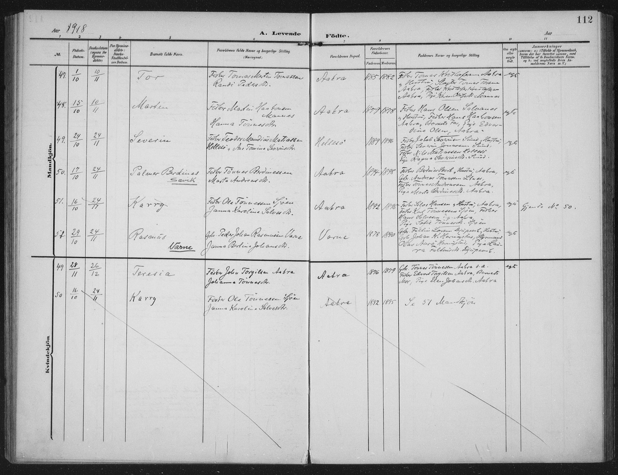 Kopervik sokneprestkontor, AV/SAST-A-101850/H/Ha/Haa/L0005: Ministerialbok nr. A 5, 1906-1924, s. 112