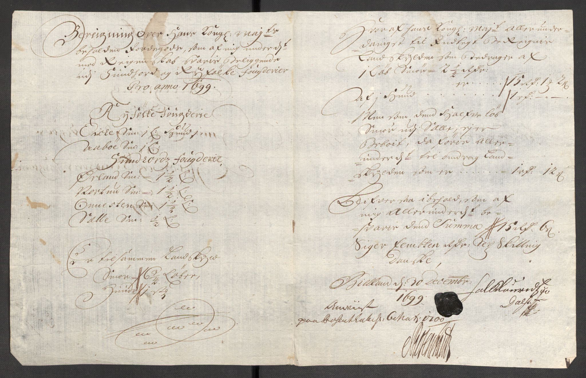 Rentekammeret inntil 1814, Reviderte regnskaper, Fogderegnskap, AV/RA-EA-4092/R48/L2978: Fogderegnskap Sunnhordland og Hardanger, 1699, s. 40