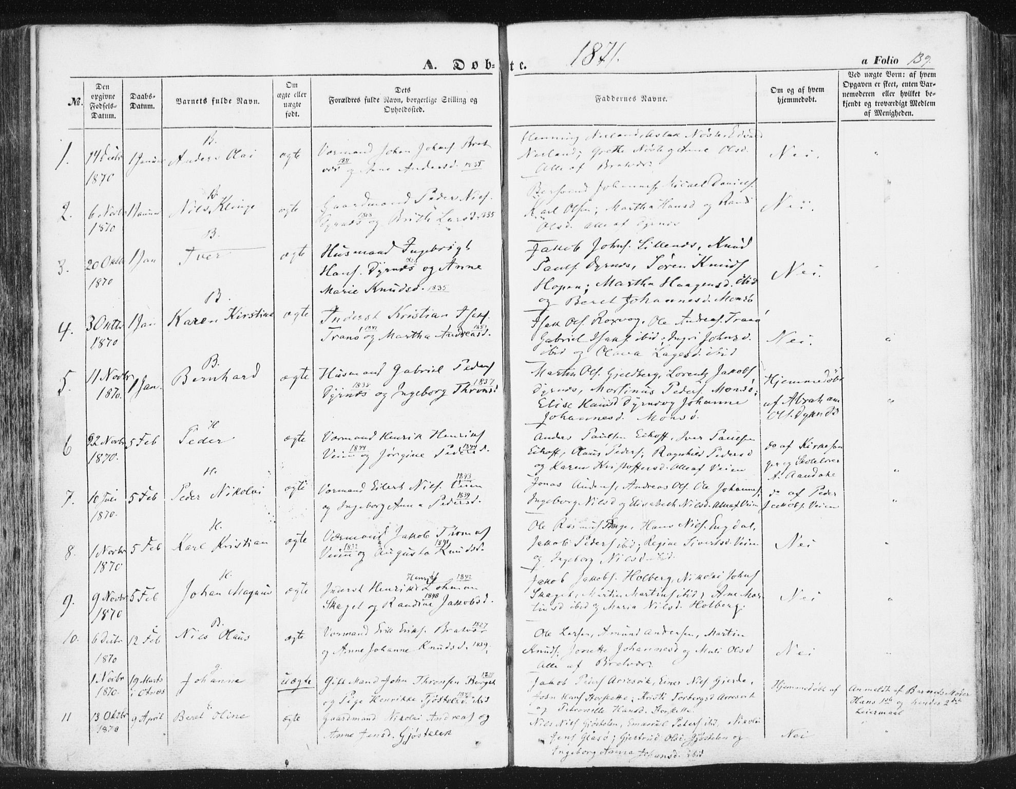Ministerialprotokoller, klokkerbøker og fødselsregistre - Møre og Romsdal, SAT/A-1454/581/L0937: Ministerialbok nr. 581A05, 1853-1872, s. 139