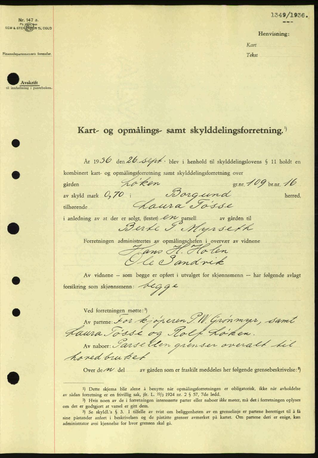 Nordre Sunnmøre sorenskriveri, SAT/A-0006/1/2/2C/2Ca: Pantebok nr. A2, 1936-1937, Dagboknr: 1349/1936