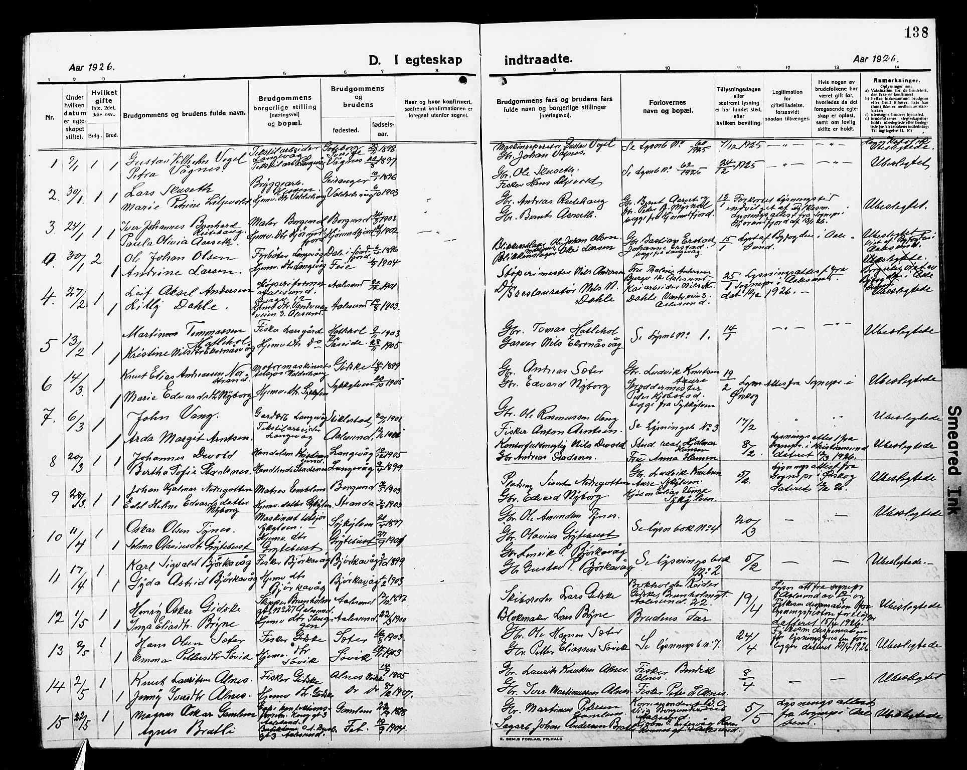 Ministerialprotokoller, klokkerbøker og fødselsregistre - Møre og Romsdal, SAT/A-1454/528/L0434: Klokkerbok nr. 528C15, 1919-1927, s. 138