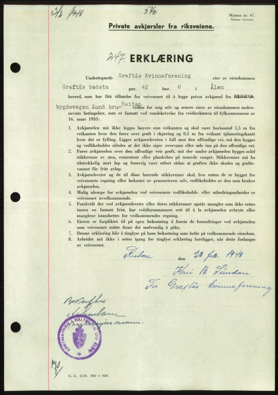 Gauldal sorenskriveri, SAT/A-0014/1/2/2C: Pantebok nr. A5, 1947-1948, Dagboknr: 247/1948