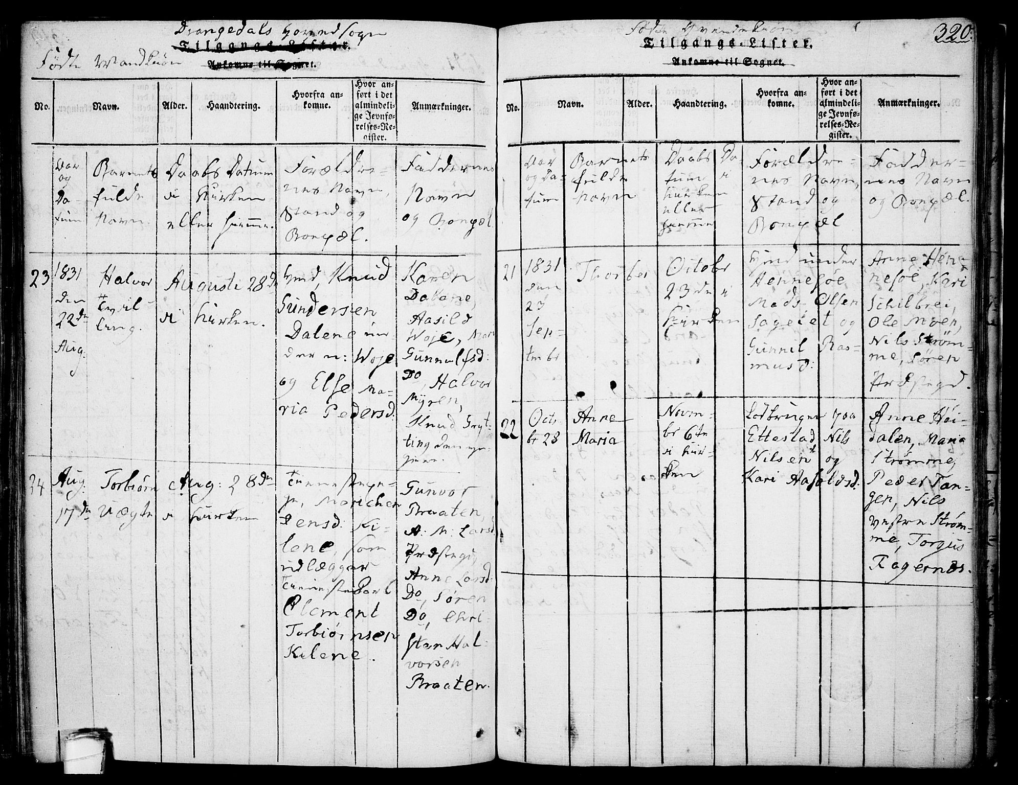 Drangedal kirkebøker, AV/SAKO-A-258/F/Fa/L0005: Ministerialbok nr. 5 /1, 1814-1831, s. 320