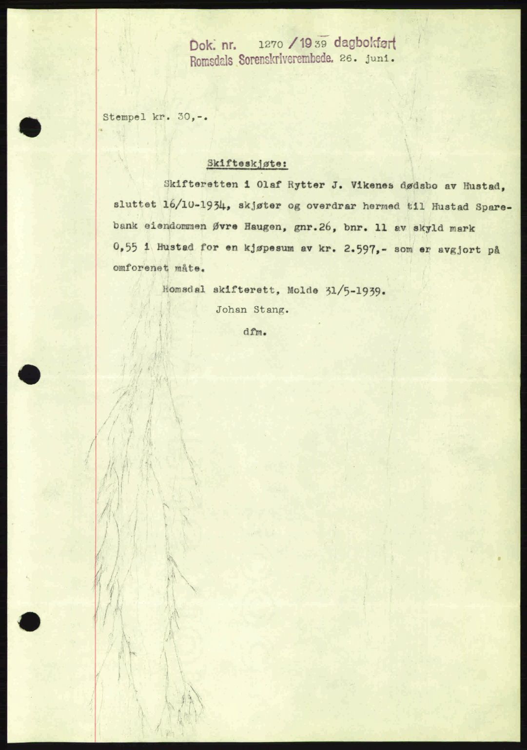 Romsdal sorenskriveri, AV/SAT-A-4149/1/2/2C: Pantebok nr. A7, 1939-1939, Dagboknr: 1270/1939