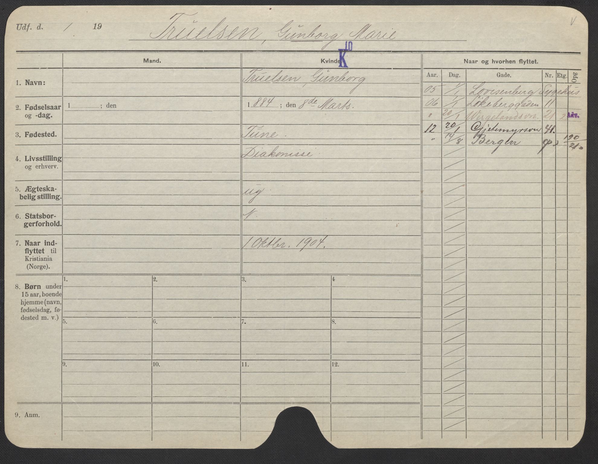 Oslo folkeregister, Registerkort, AV/SAO-A-11715/F/Fa/Fac/L0025: Kvinner, 1906-1914, s. 326a